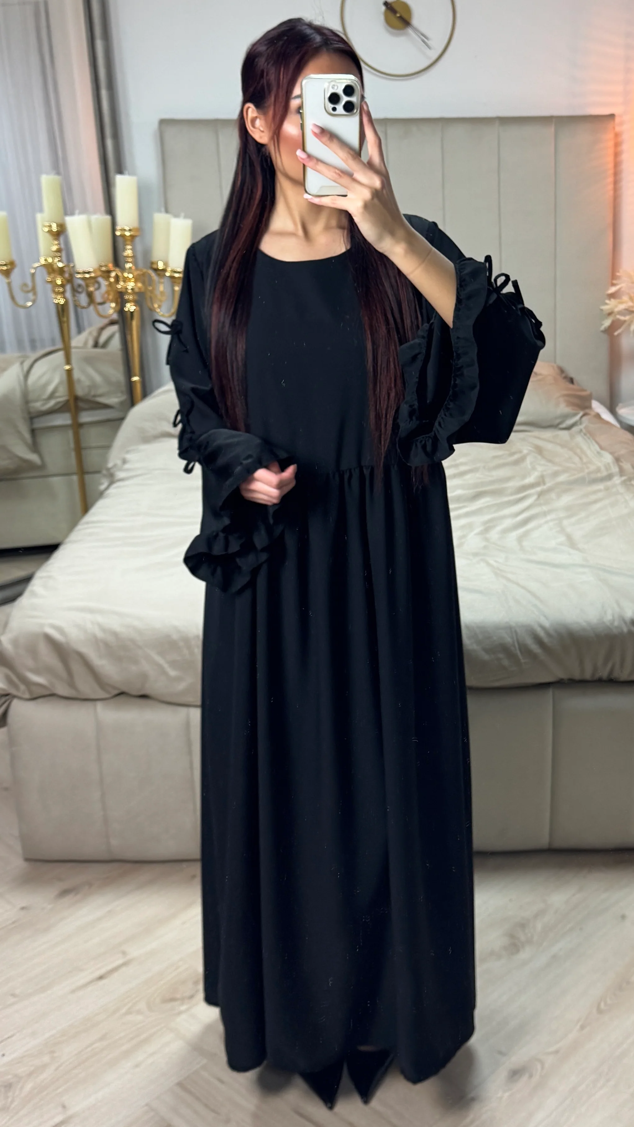 Bow Ties Abaya Ruffle Sleeve Detail - Image 15