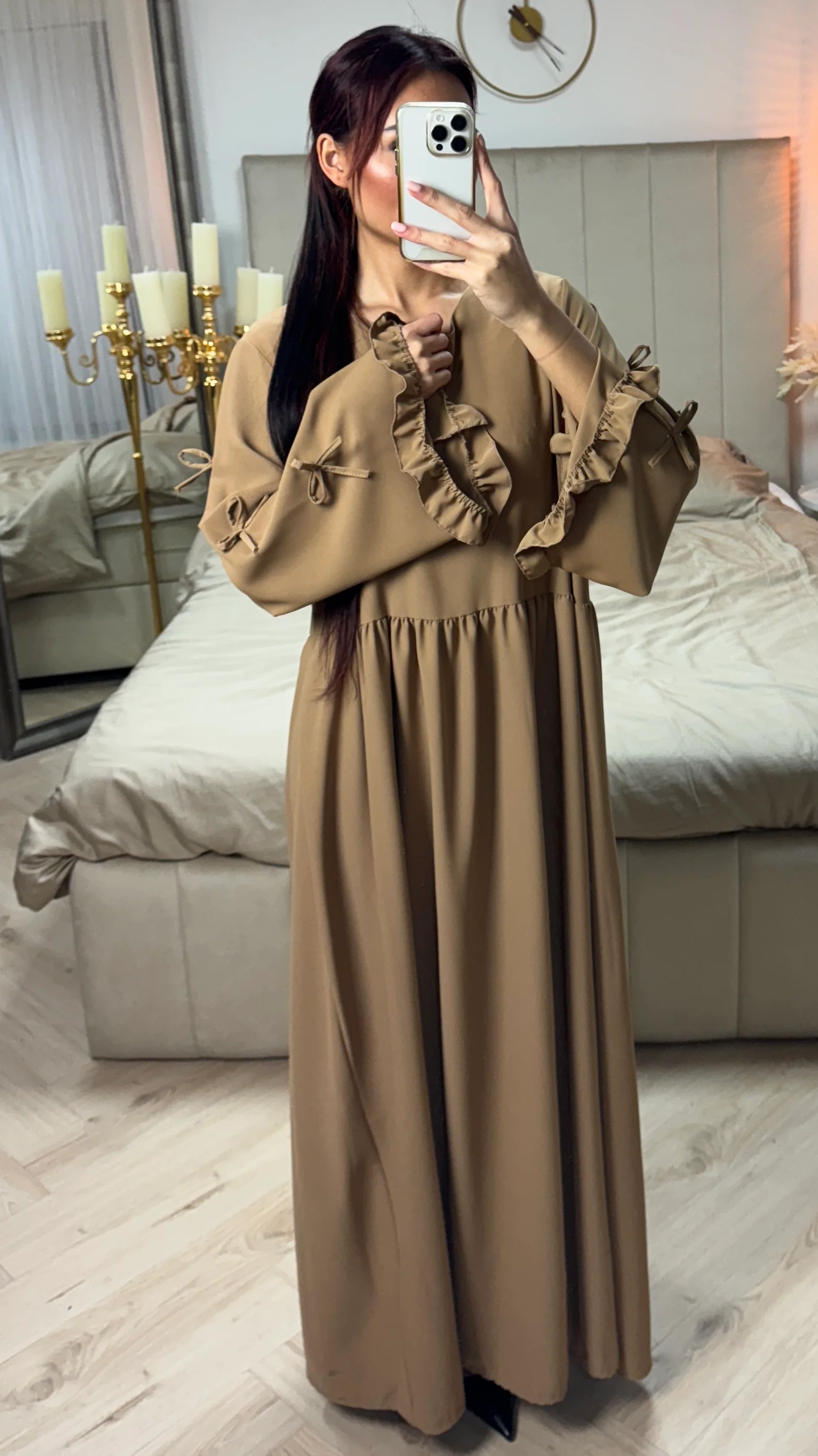 Bow Ties Abaya Ruffle Sleeve Detail - Image 16