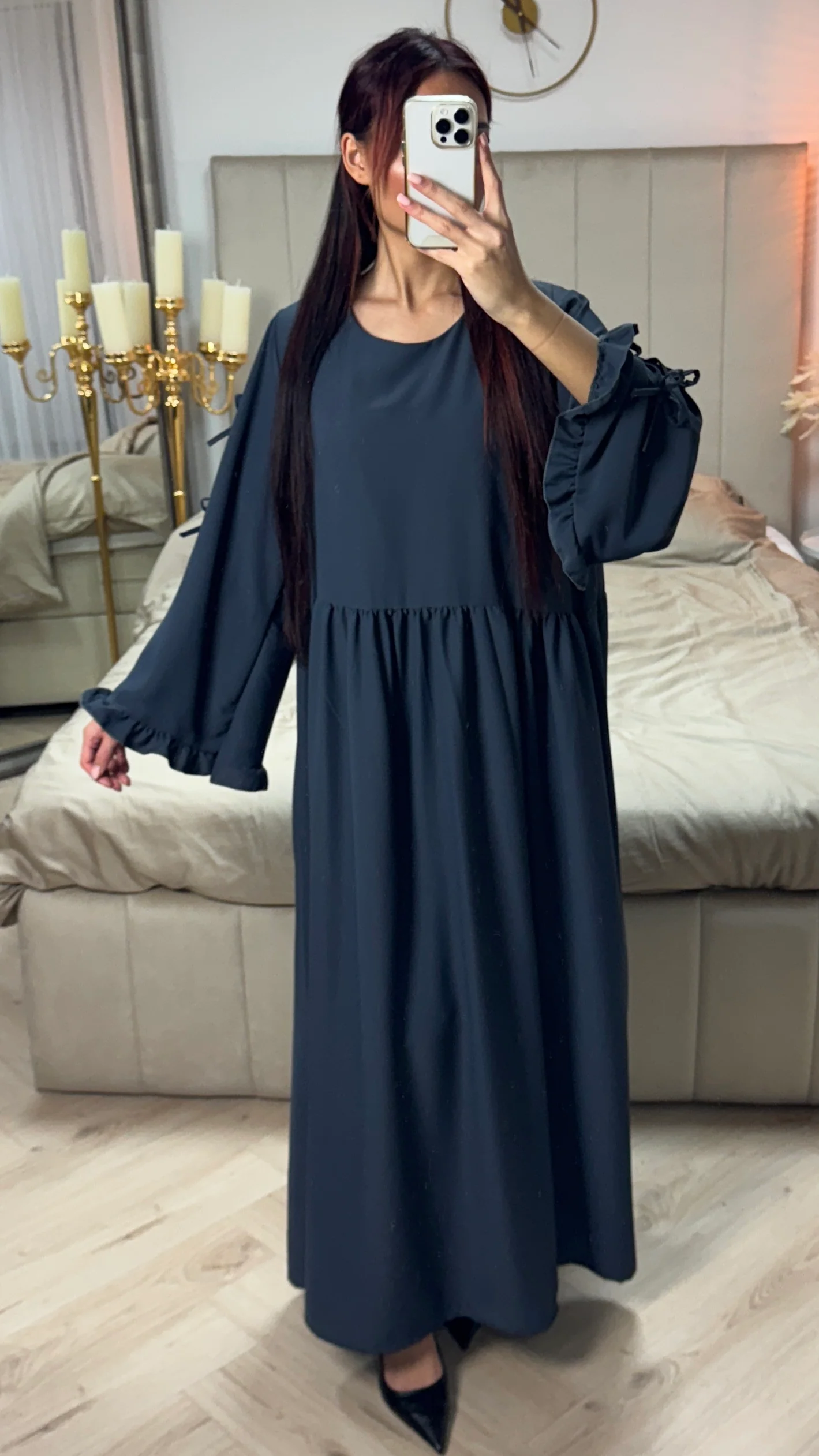 Bow Ties Abaya Ruffle Sleeve Detail - Image 19