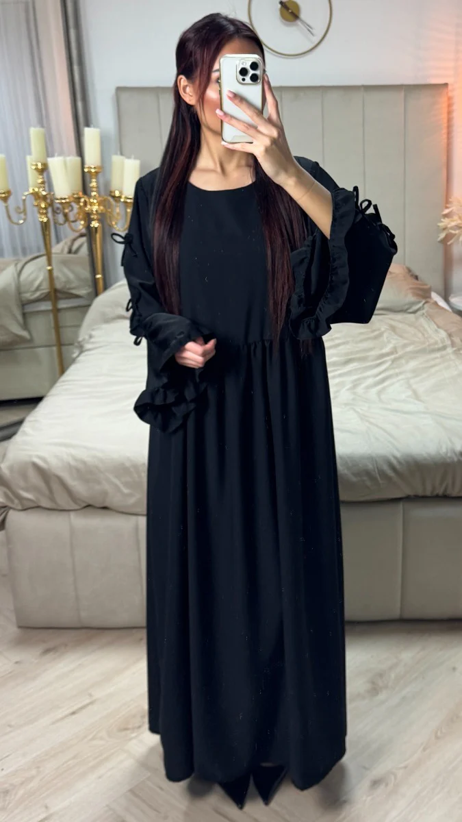 Bow Ties Abaya Ruffle Sleeve Detail - Image 7