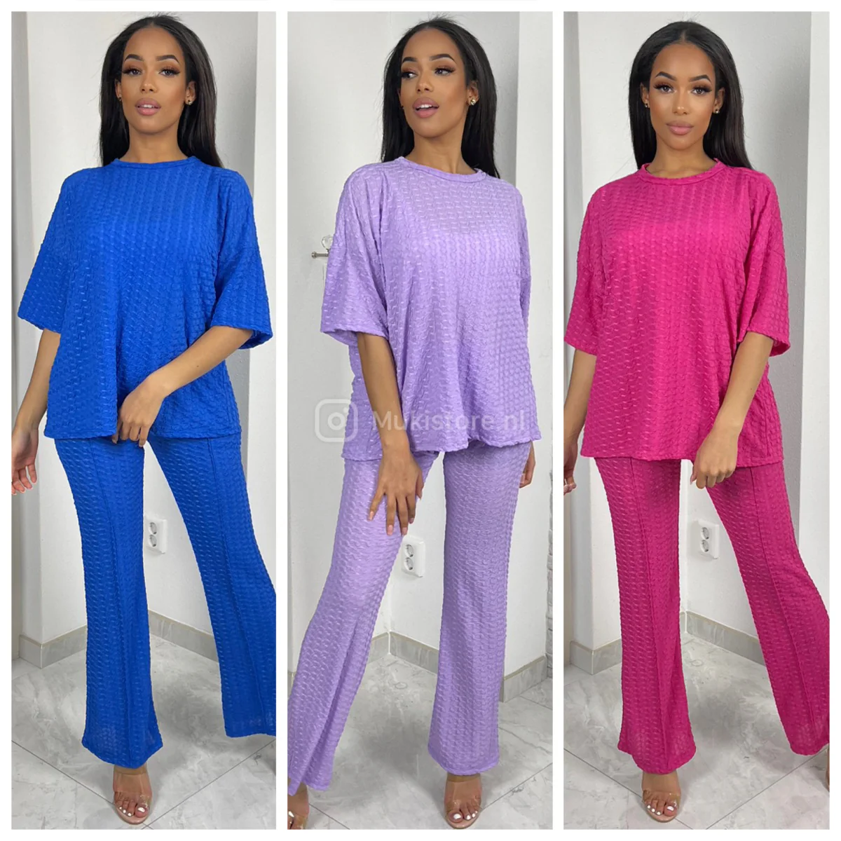 Bubble T-shirt Set Wide Leg Mid Stripe Detail - Image 10