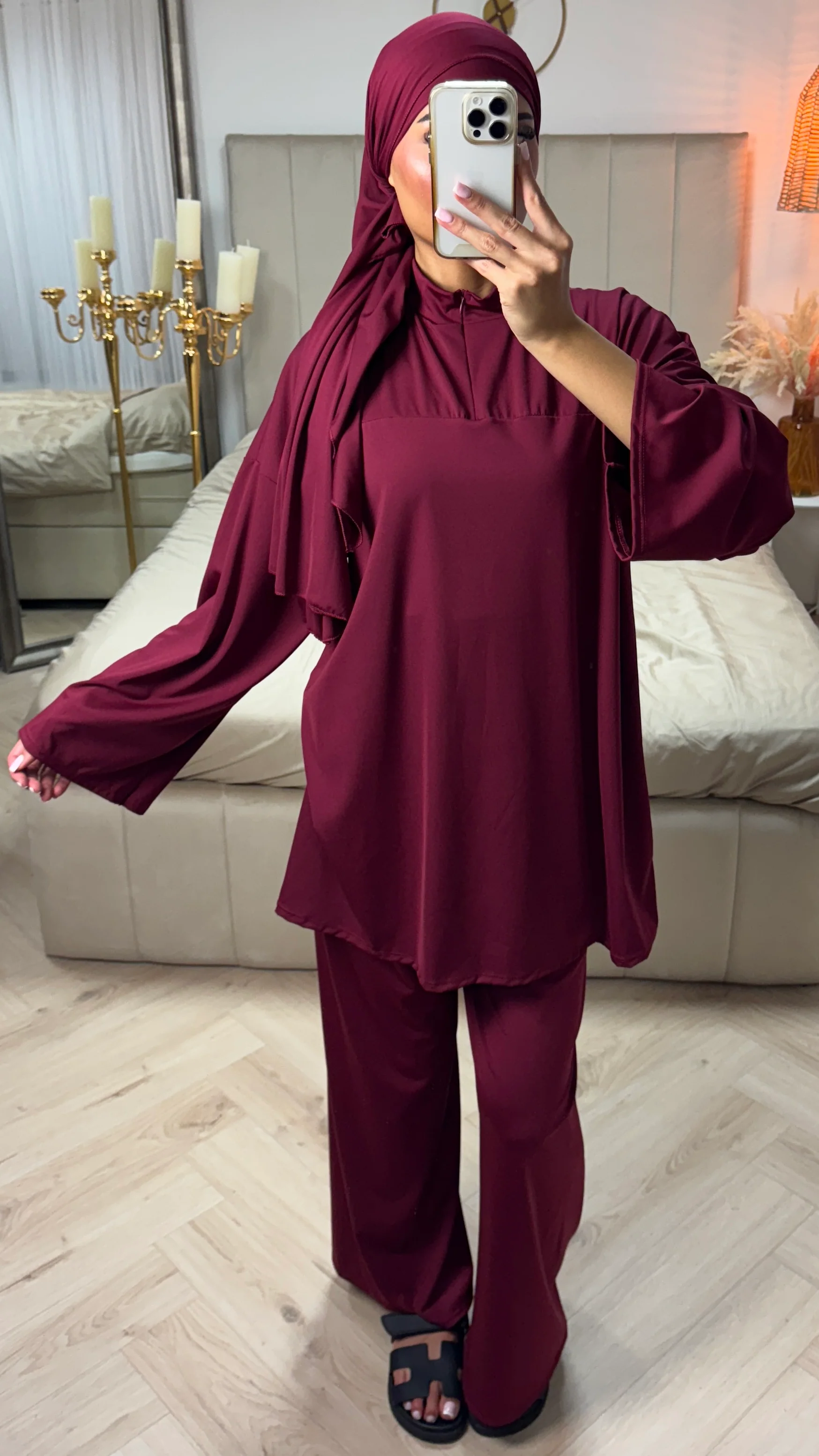 Burkini Set met Rits en Wijde Mouwen – Met Bijpassende Hijab/Ceintuur - Image 3