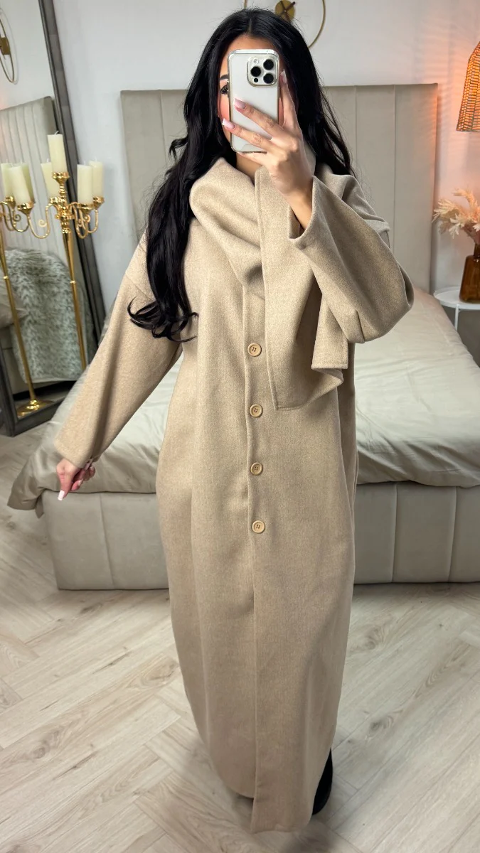 Button Coat Integrated Shawl - Image 3