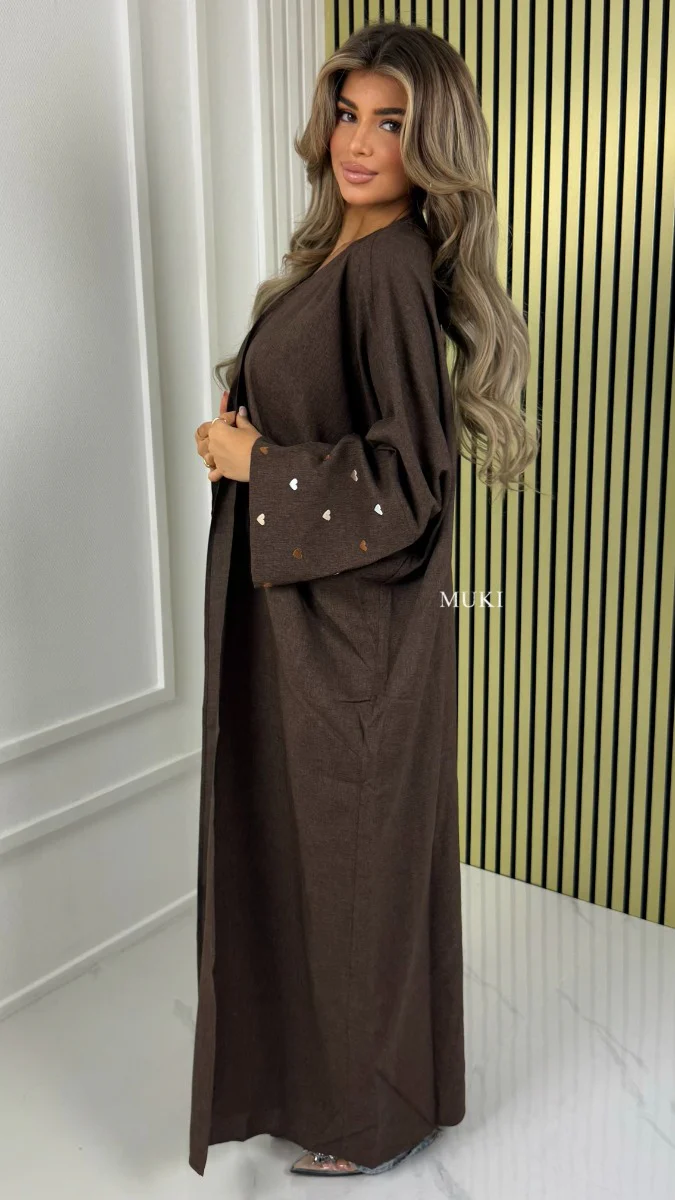 BY FARAH Oversized Linenstyle Kimono Embroidered Hearts Detail - Image 2