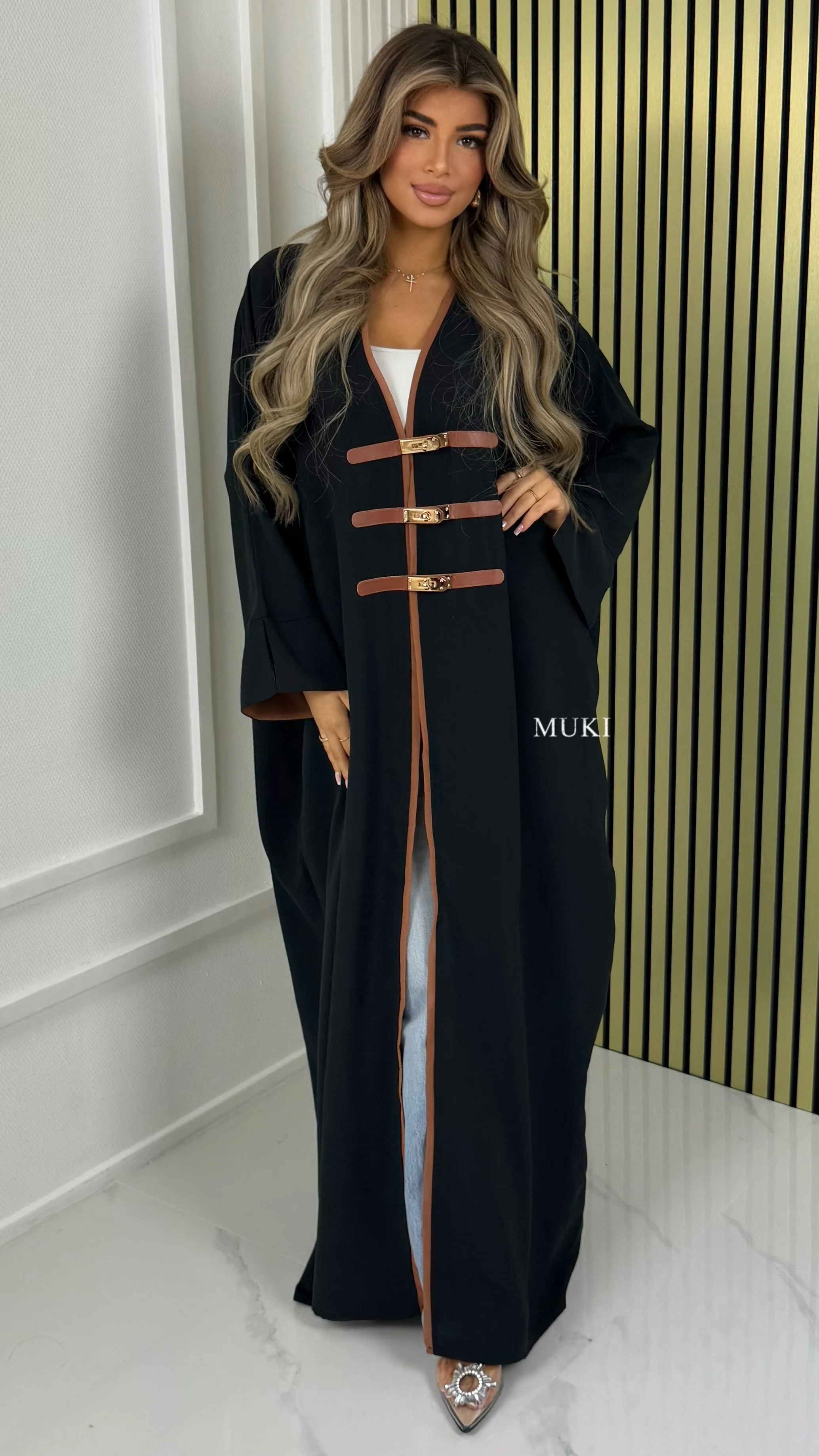 BY FARAH Premium Golden Locks Kimono Brown Details - Image 5