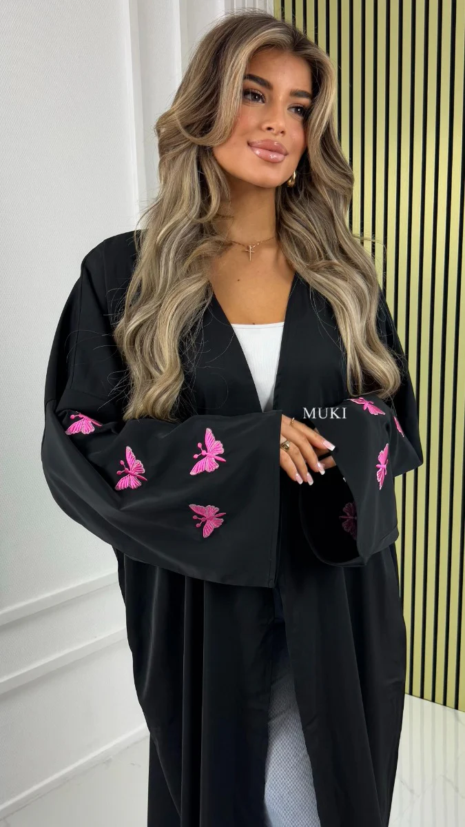 BY FARAH Satin Oversized Kimono Embroidered Butterfly Detail - Image 2
