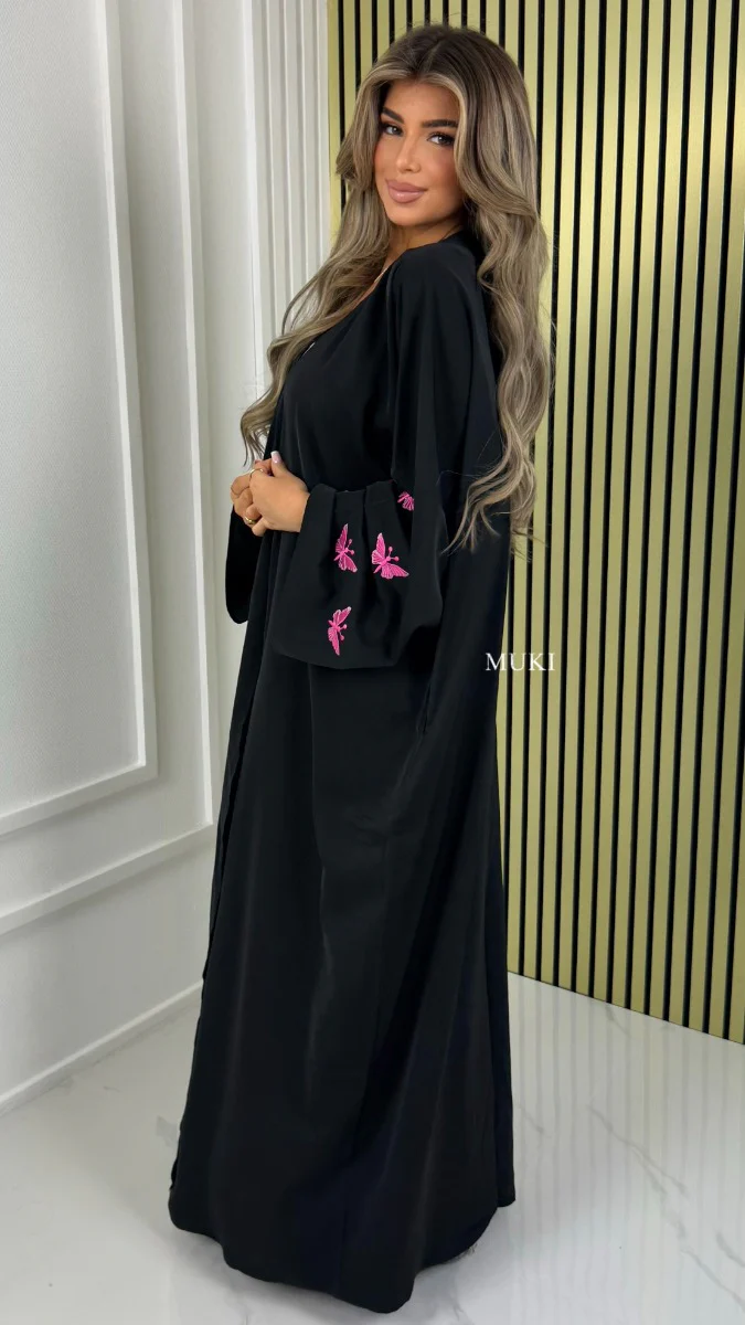 BY FARAH Satin Oversized Kimono Embroidered Butterfly Detail - Image 3