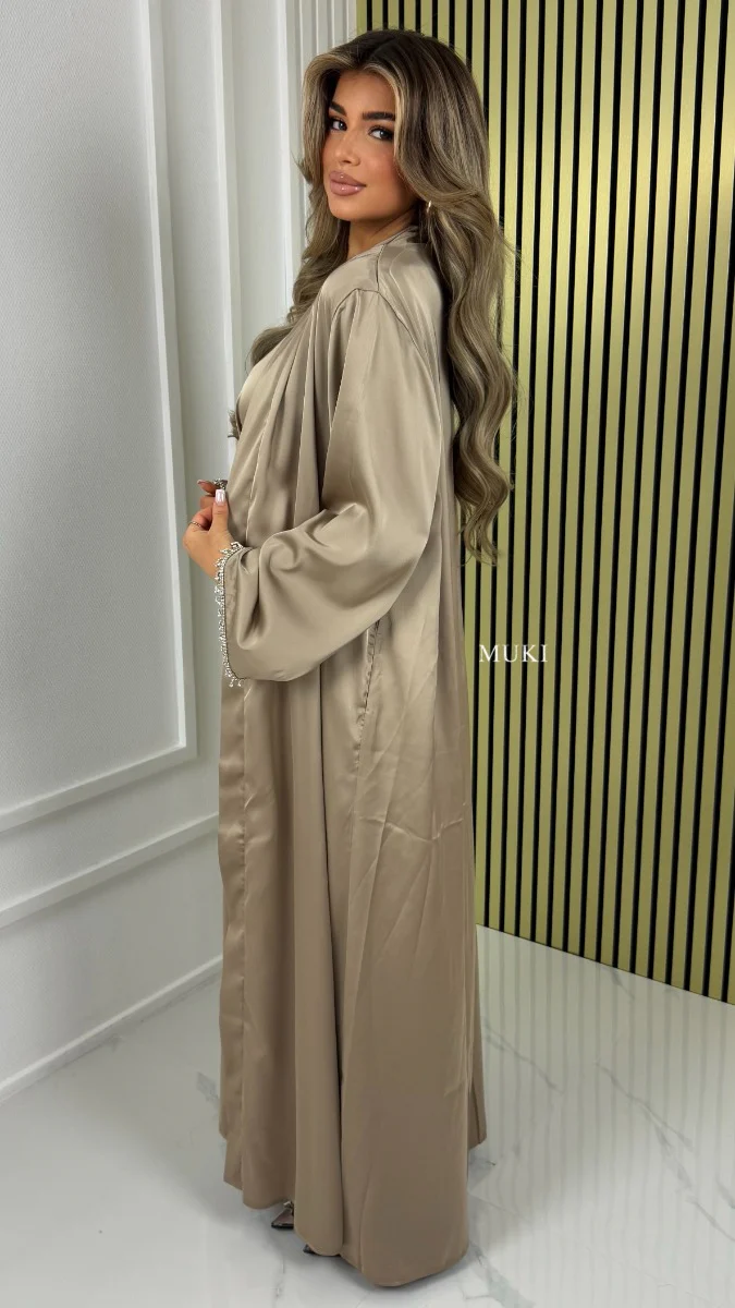 BY FARAH Tie Belt Satin Kimono + Underdress DIamond Drops Sleeve Detail - Image 10