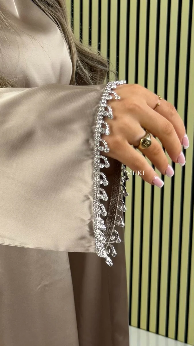 BY FARAH Tie Belt Satin Kimono + Underdress DIamond Drops Sleeve Detail - Image 8