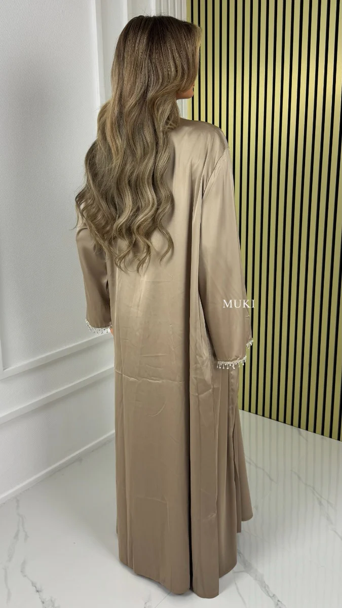 BY FARAH Tie Belt Satin Kimono + Underdress DIamond Drops Sleeve Detail - Image 9