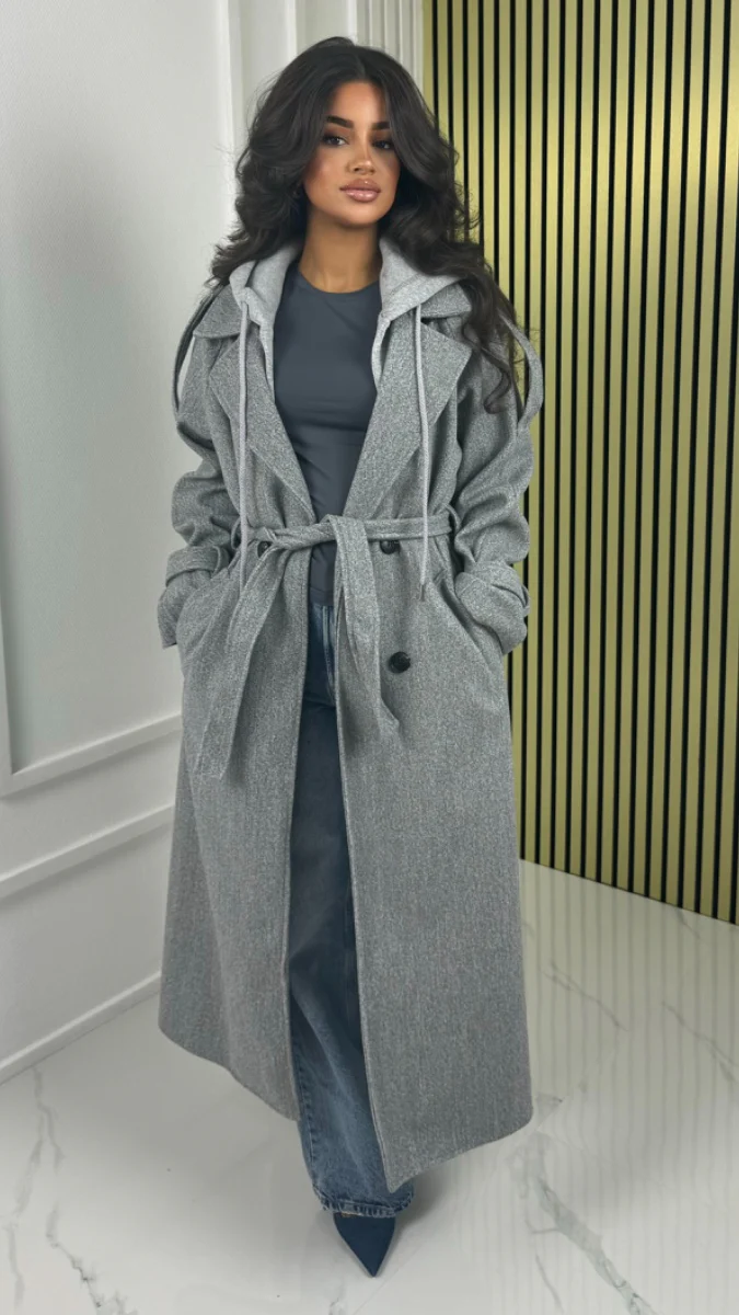 Capuchon Tie Belt Button Coat - Image 7