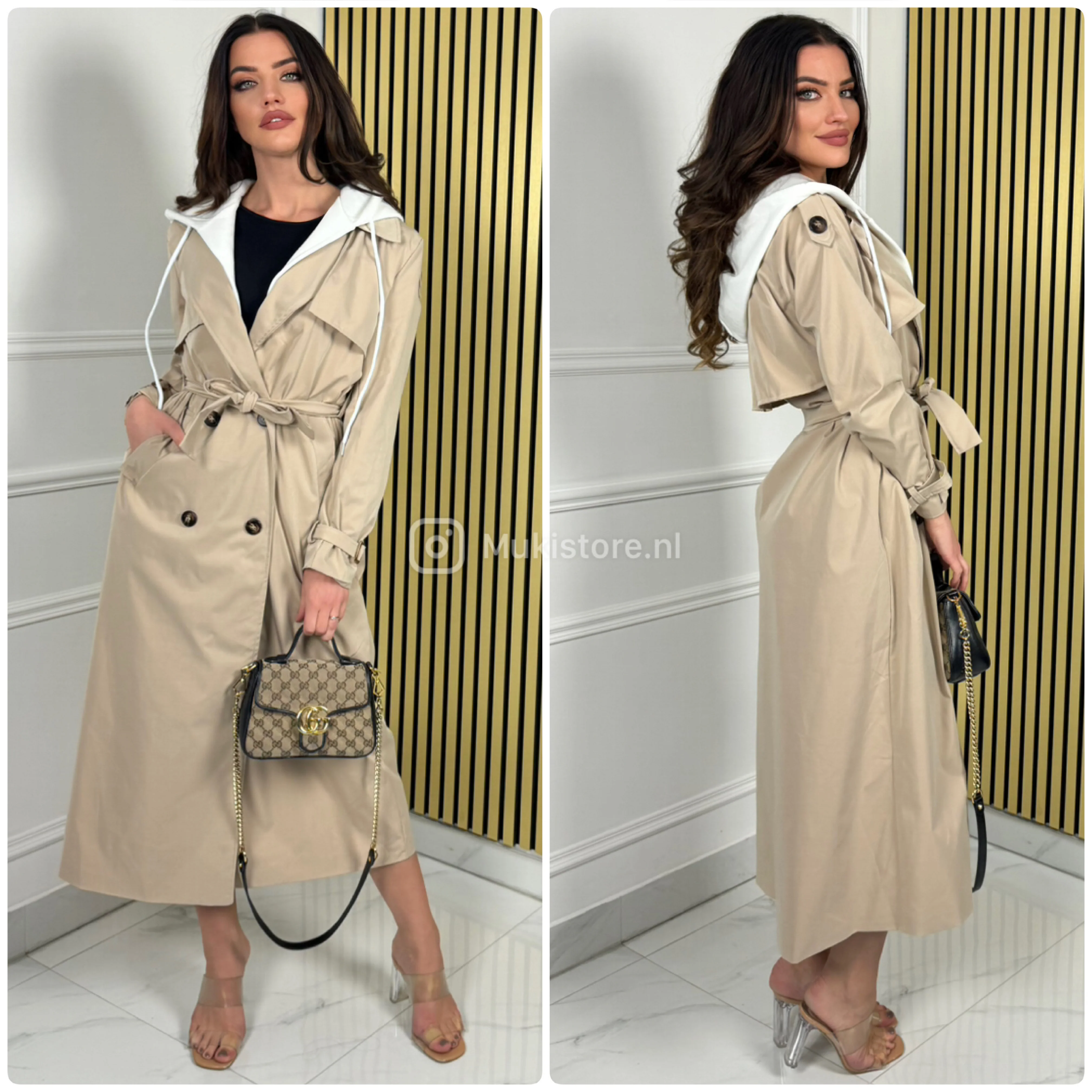 Capuchon Trenchcoat Buttons Tie Belt - Image 5