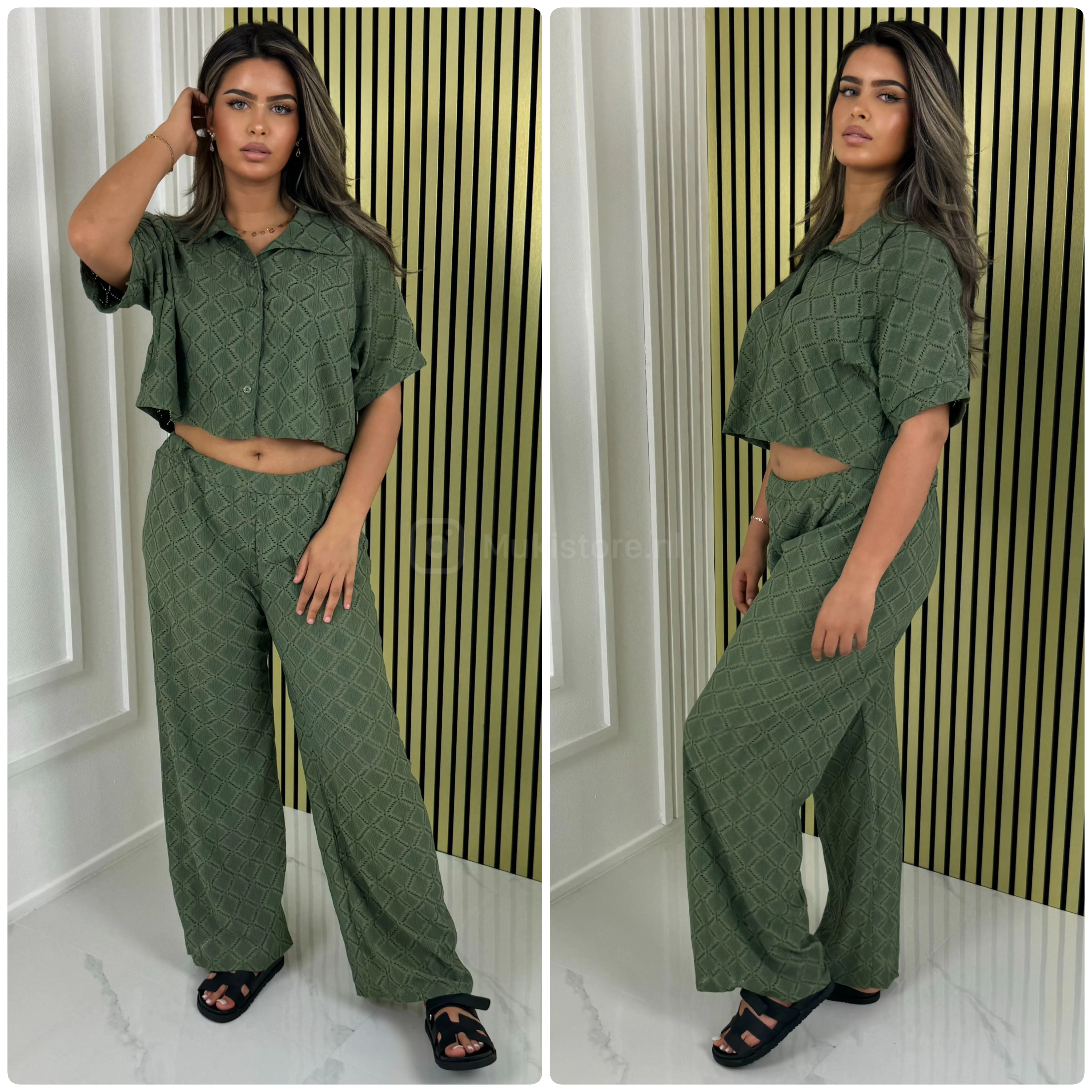 Chester Material Crop Blouse Wide Leg Set - Image 6