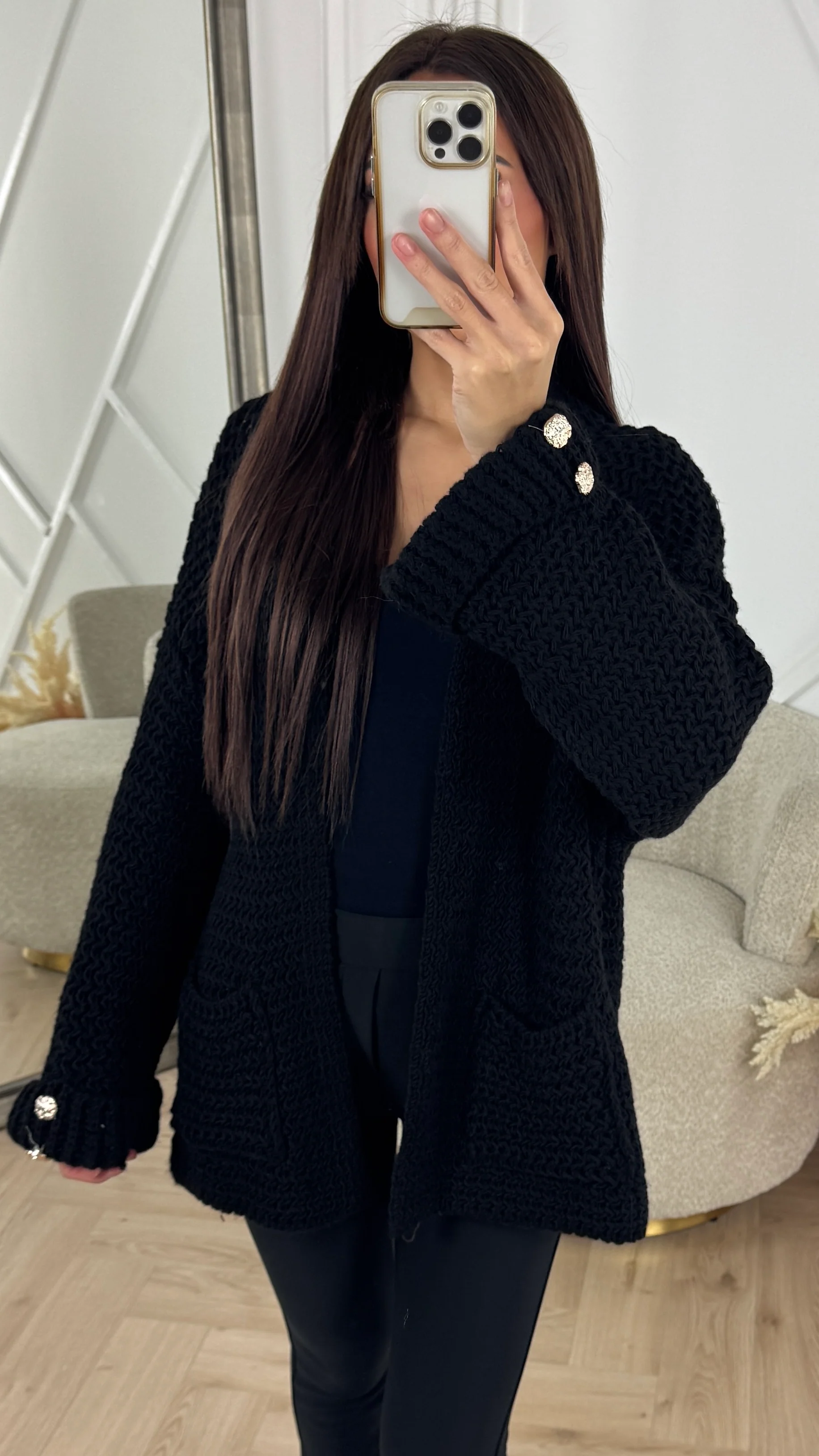 Chunky Knit Cardigan met Gouden Knopen