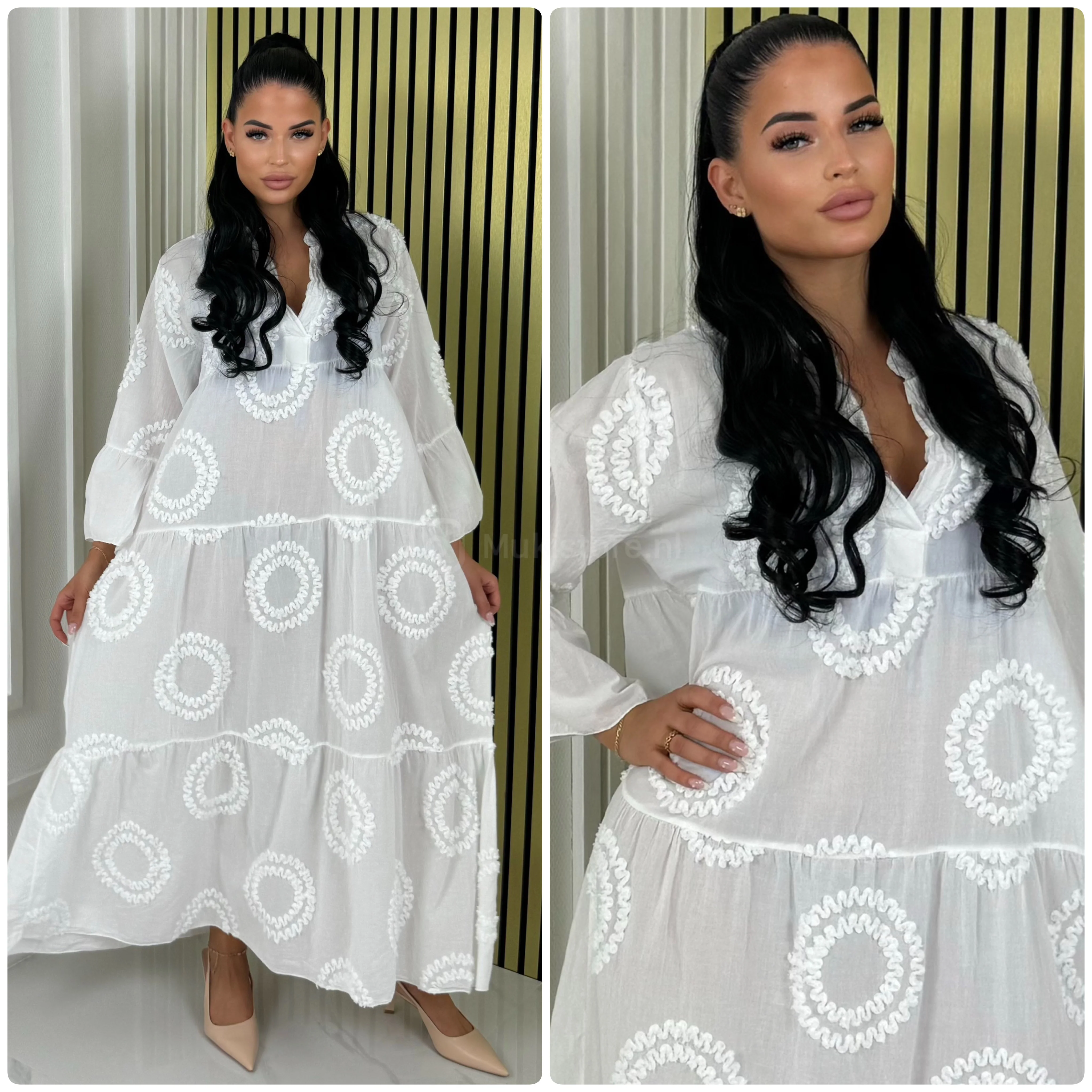 Collar Embroidery Pleated Dress - Image 12