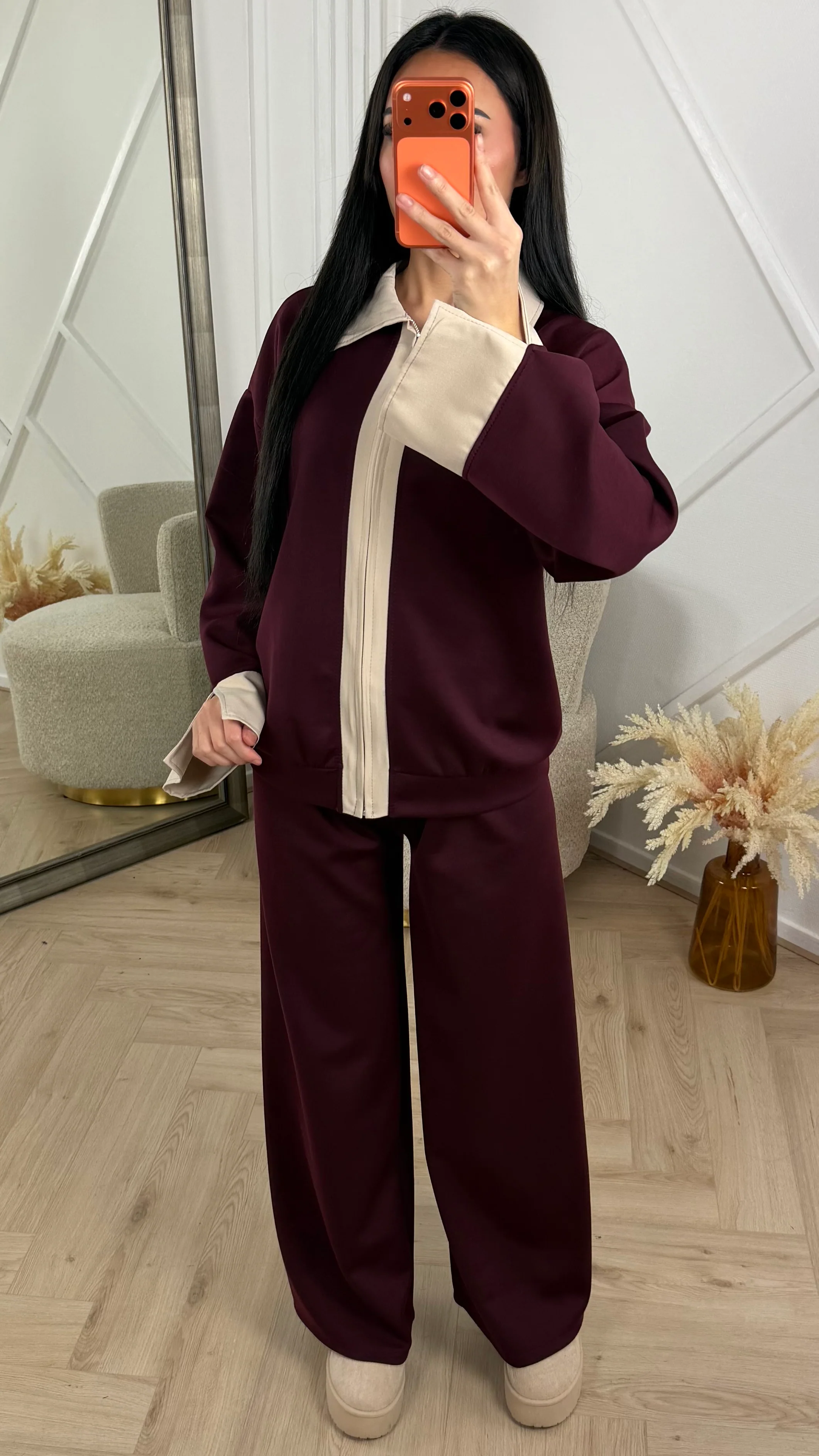 Contrast Two-Piece Set met Ritssluiting