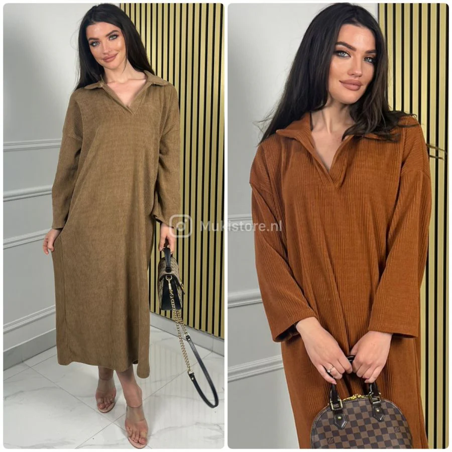 Corduroy V Neck Thick Ribbed Dress - Image 16