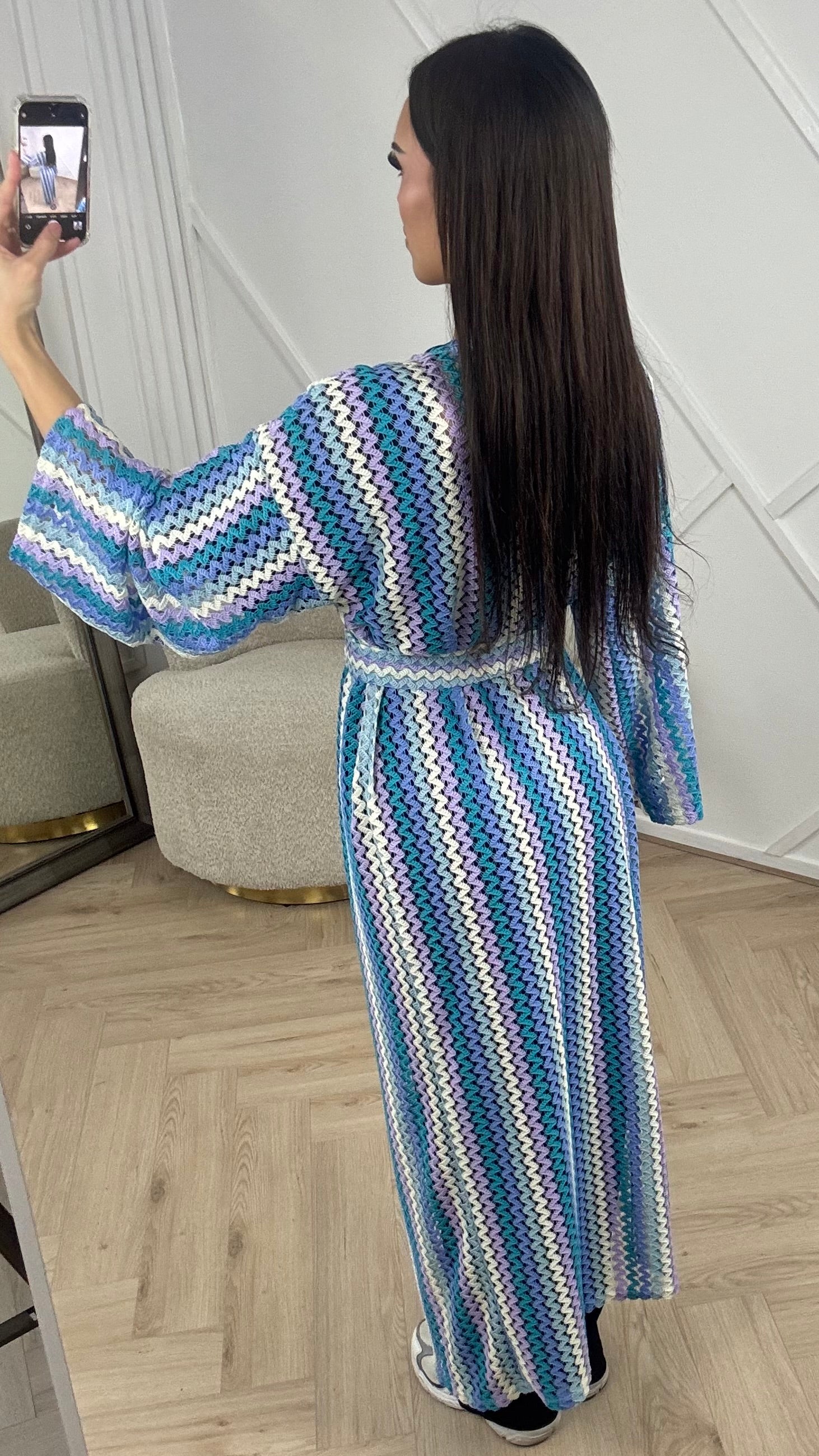 Crochet Maxi Kimono met Ceintuur en Strepen - Image 6