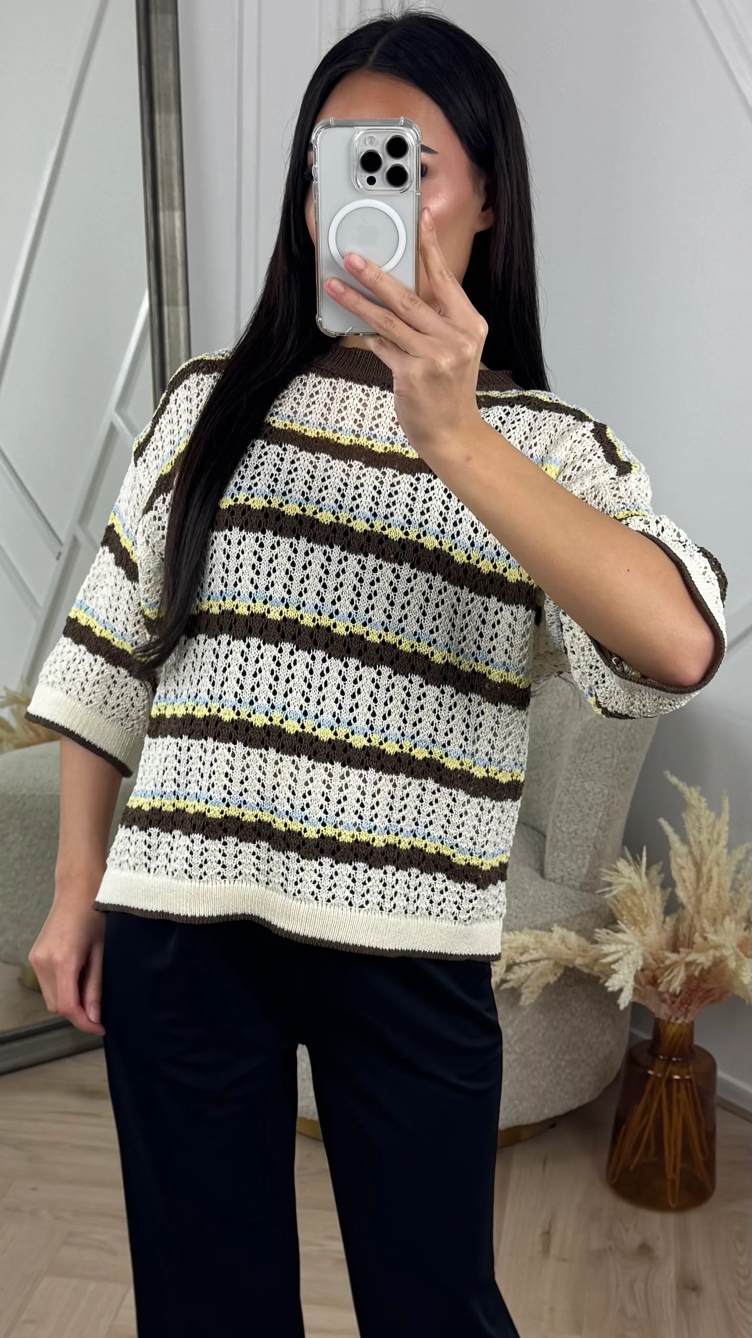 Crochet Top met Strepen en Korte Mouwen - Image 3