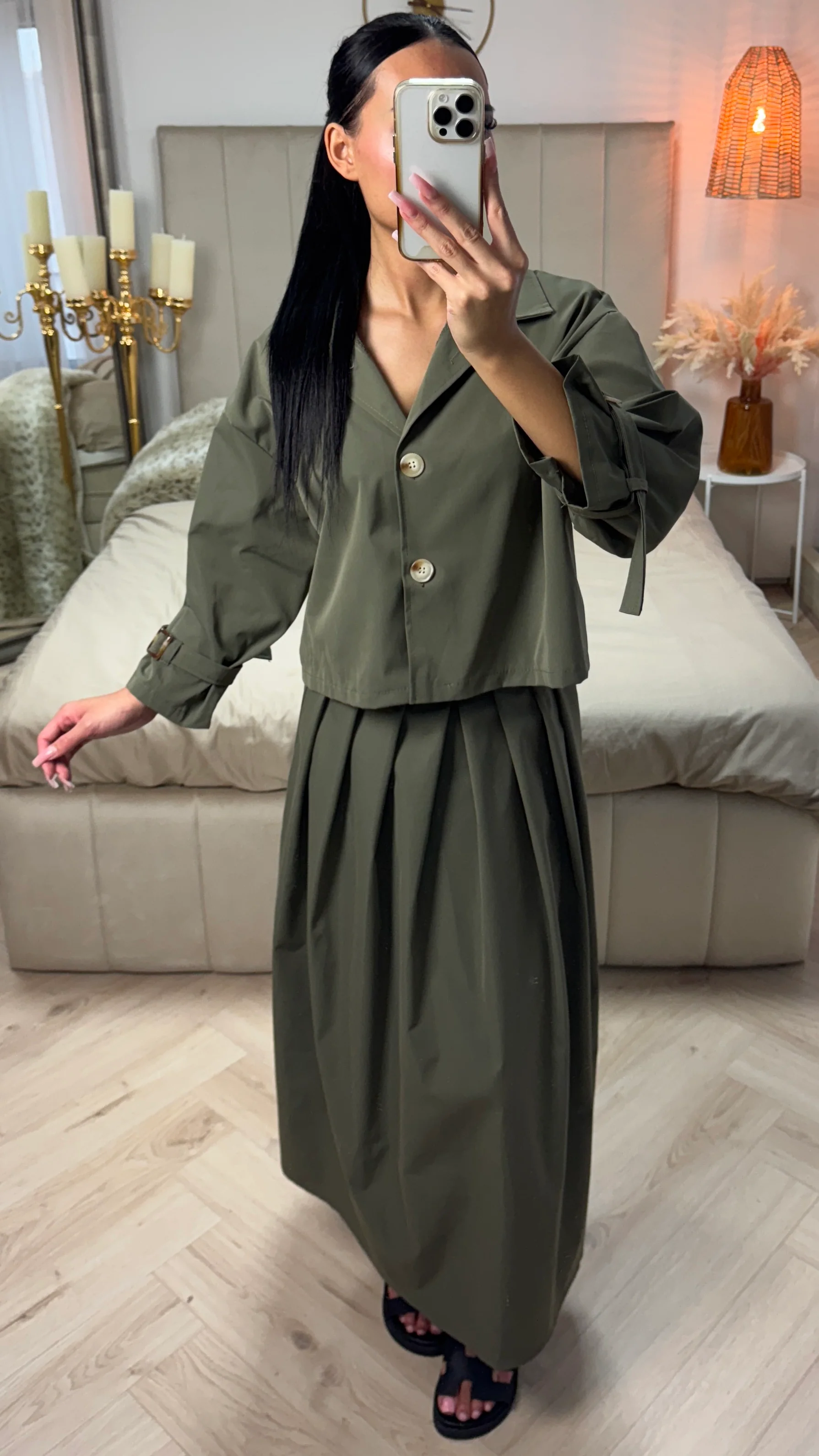 Cropped Set met Plooiskirt & Strikdetail Mouwen - Image 3