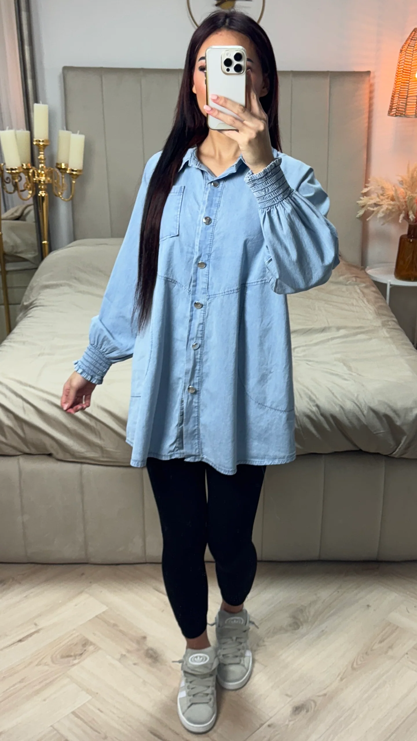 Denim Blouse Dress Sleeve Detail - Image 5