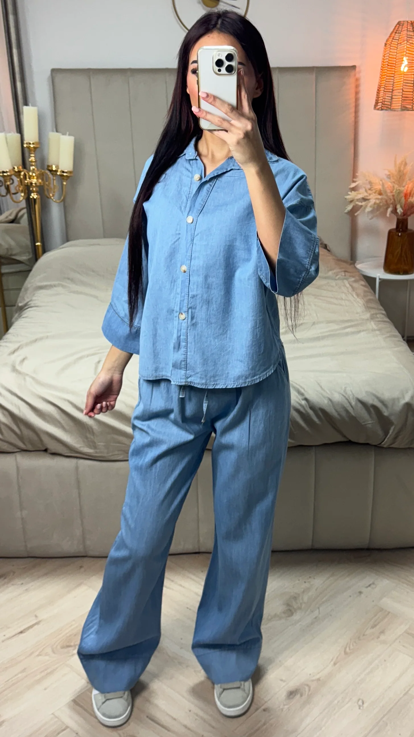 Denim Blouse Wide Leg Set - Image 5