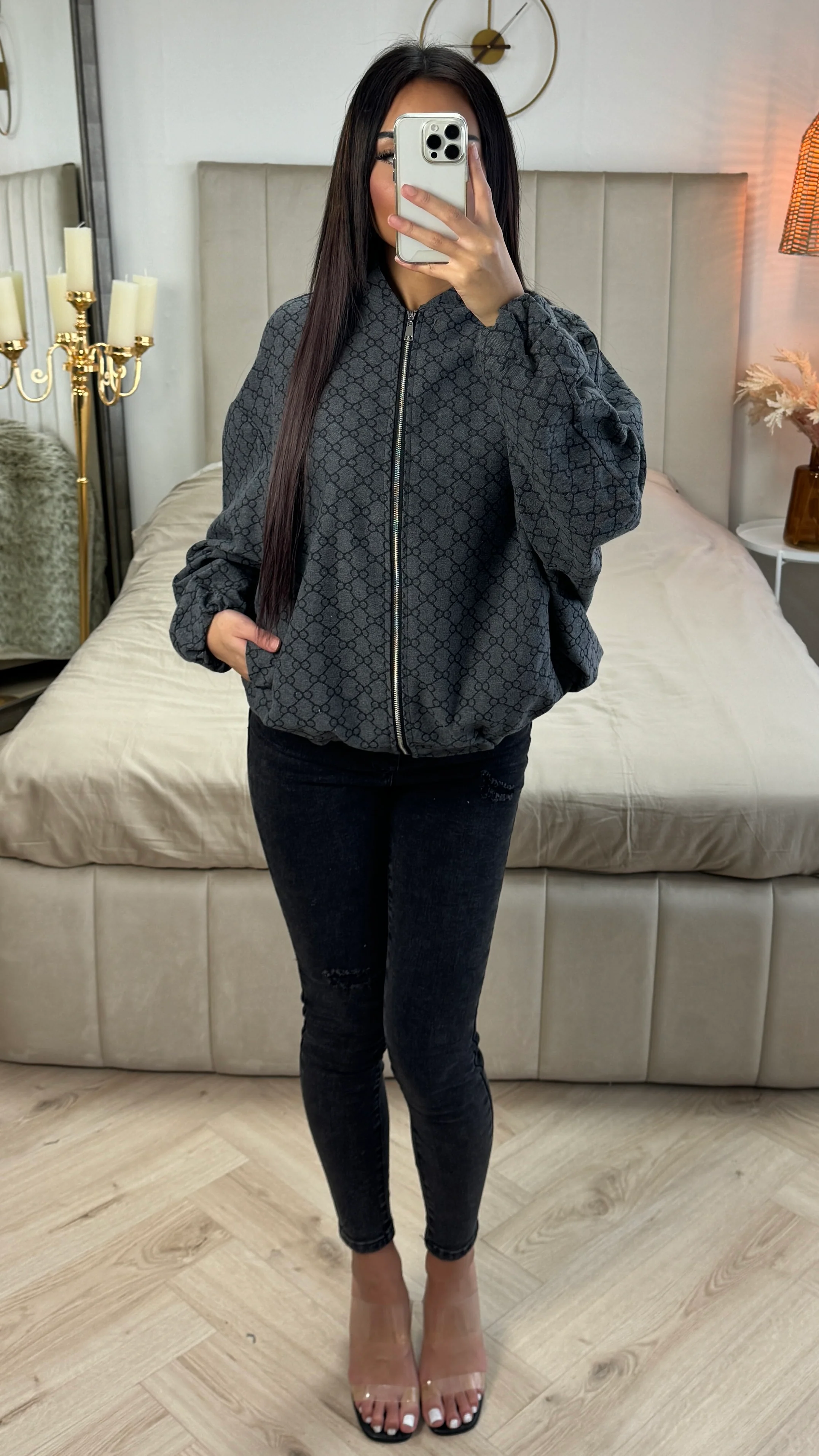 Denim Fashion Print Zipper Jack Oversized - Image 5