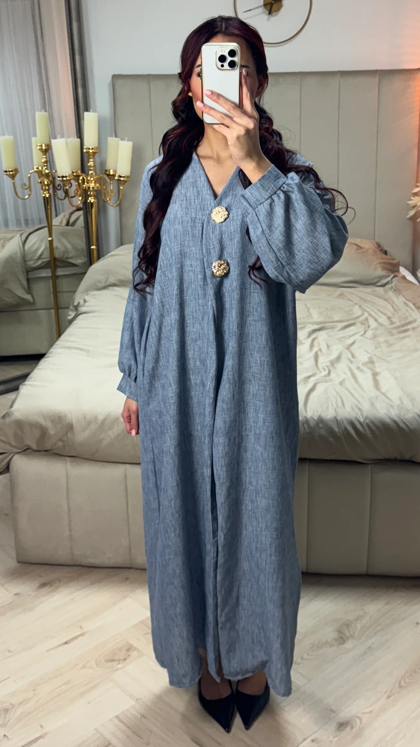 Double Golden Button V Neck Kimono LinnenEffect - Image 10