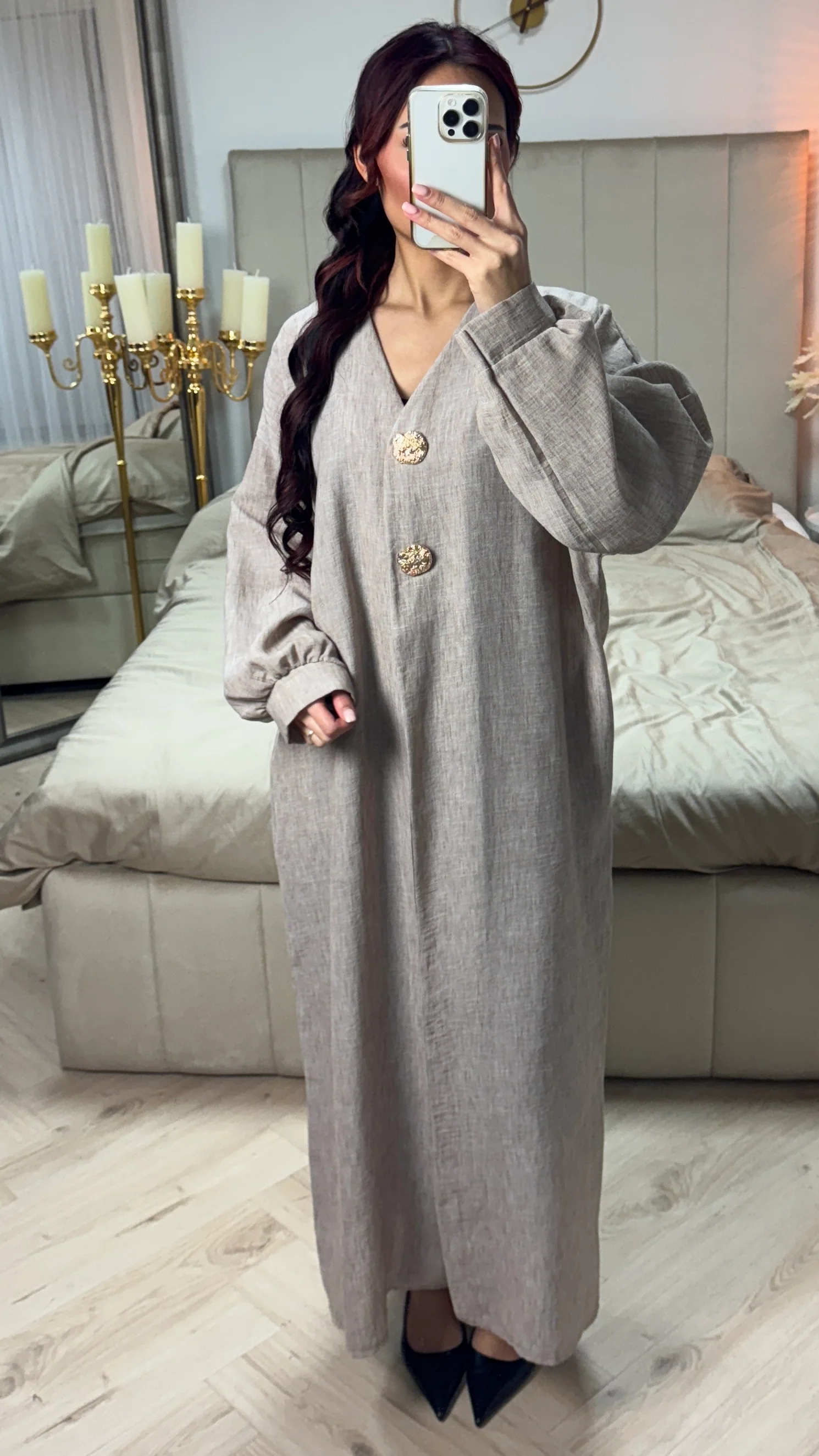 Double Golden Button V Neck Kimono LinnenEffect - Image 11