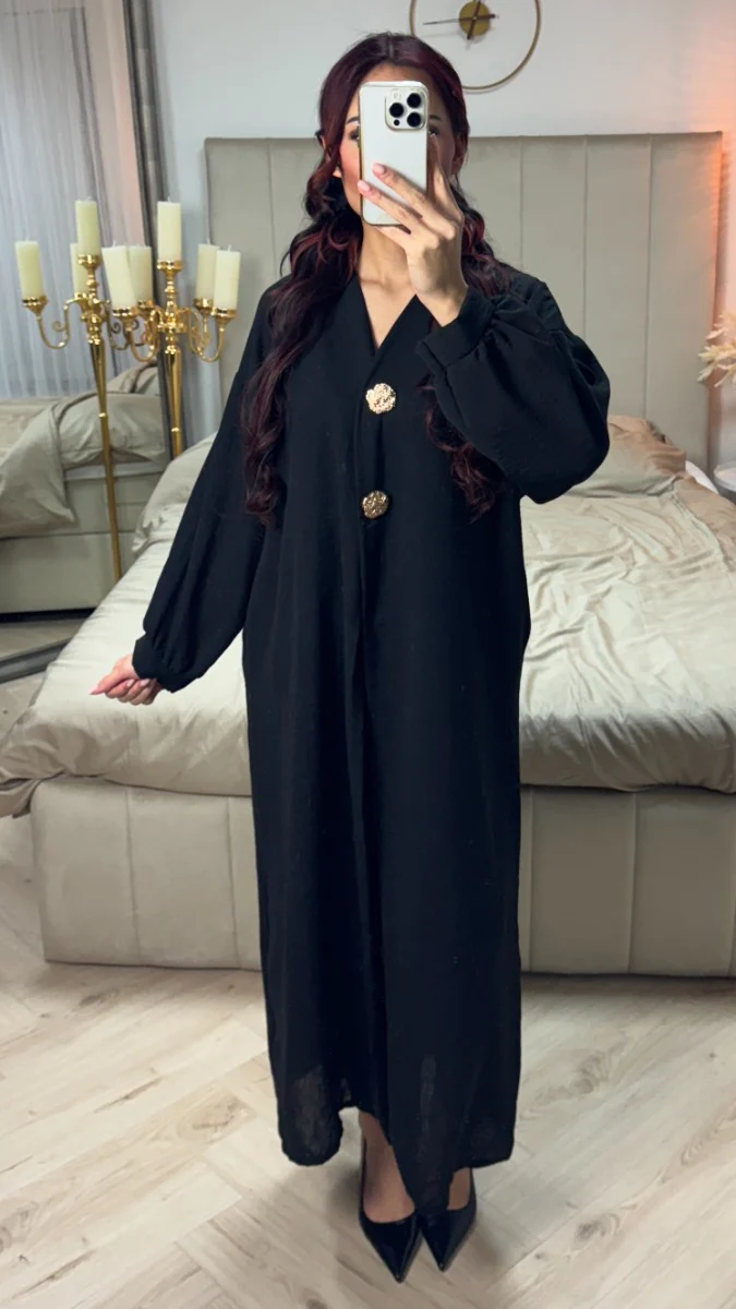 Double Golden Button V Neck Kimono LinnenEffect - Image 3