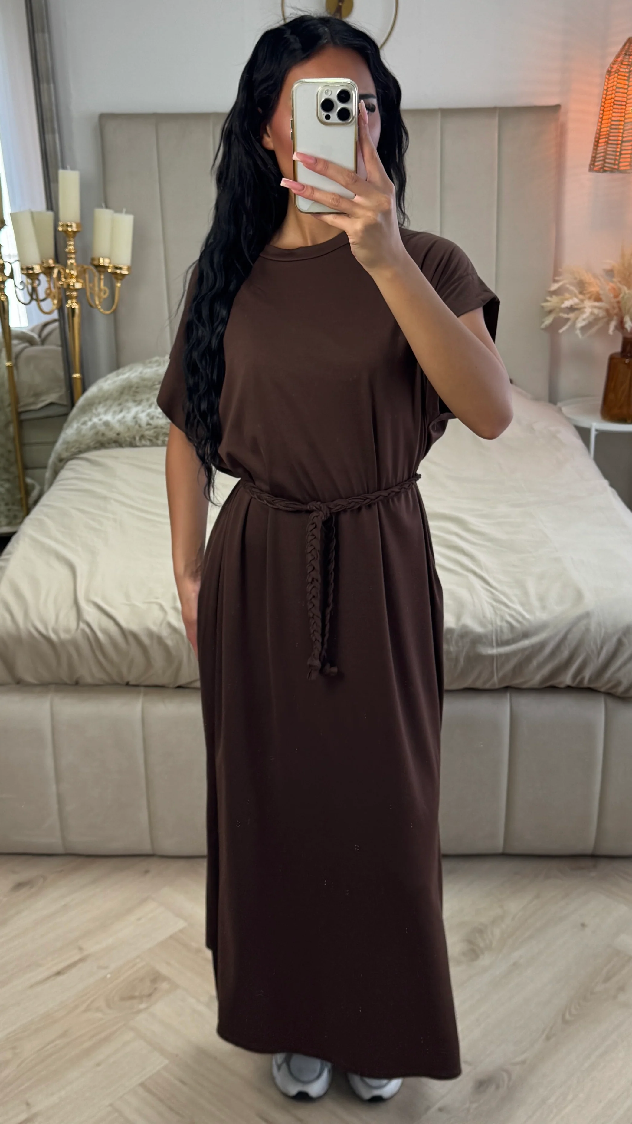 Double Split Dress Braided Belt Detail