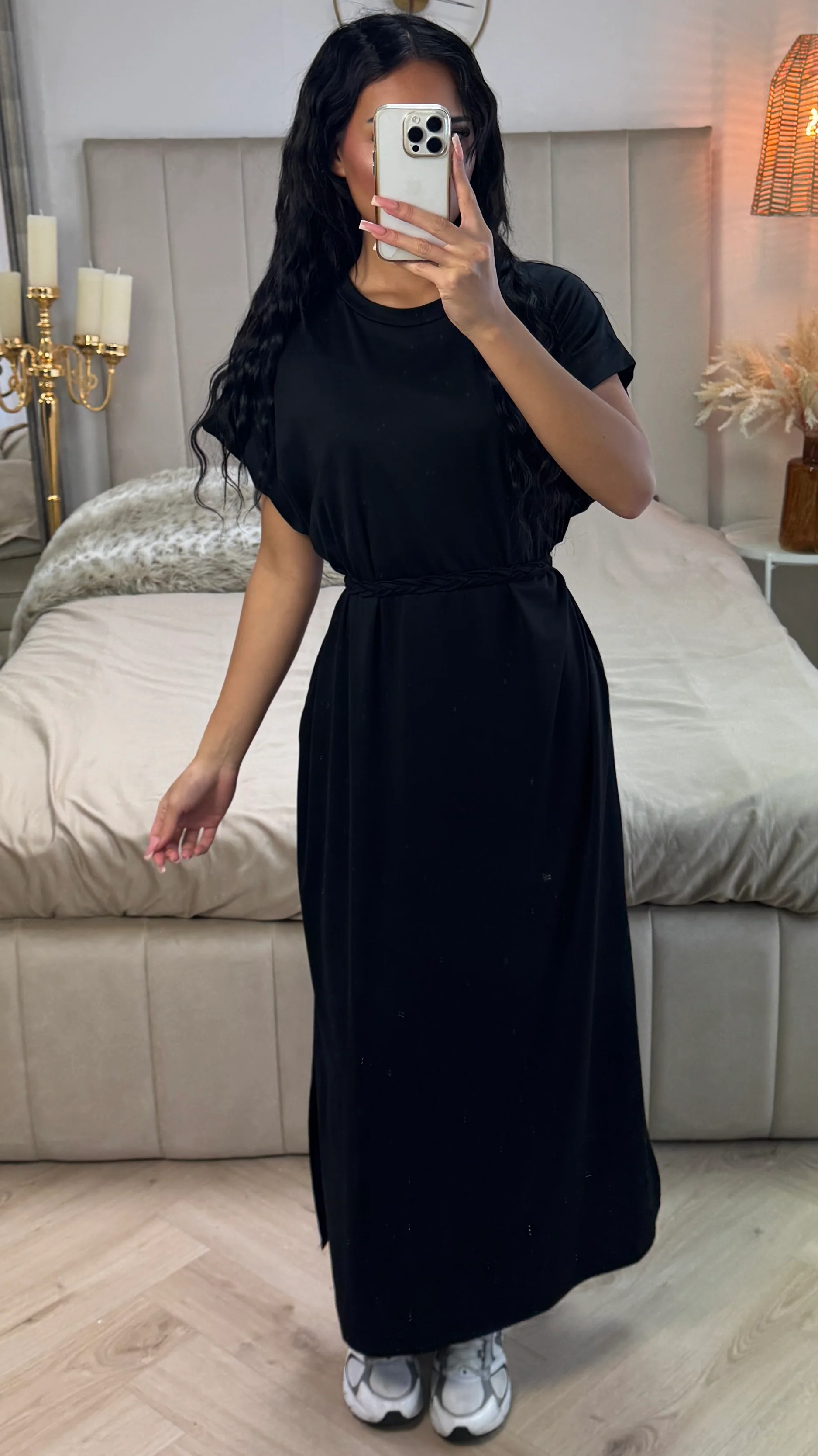 Double Split Dress Braided Belt Detail - Image 12
