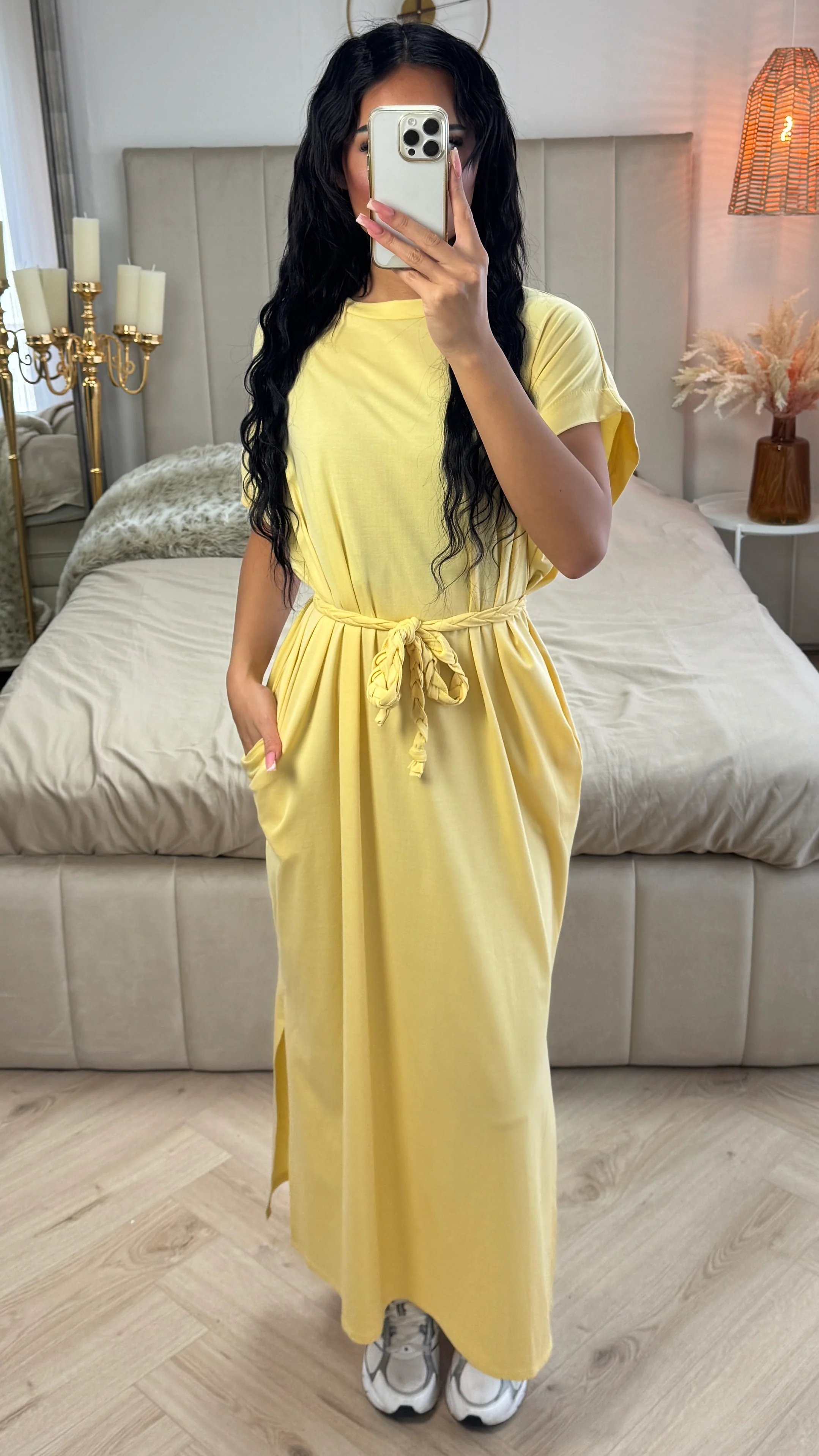 Double Split Dress Braided Belt Detail - Image 8