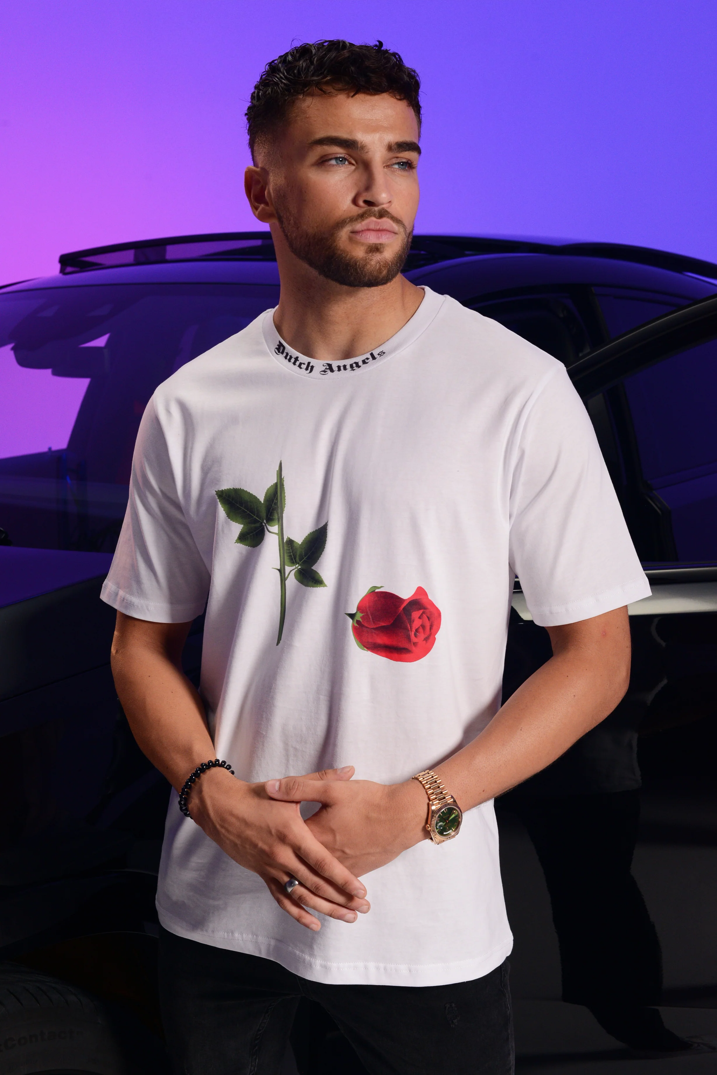 Dutch Angels Broken Red Rose White Oversized T-shirt - Image 7