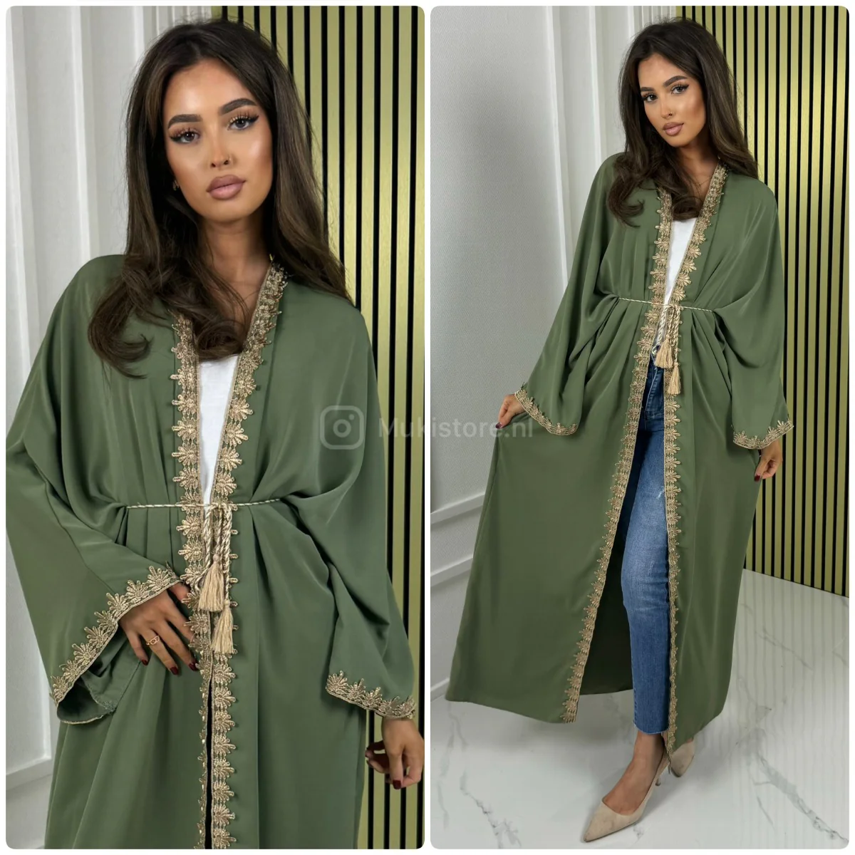 Embroidered Tie Belt Kimono - Image 5