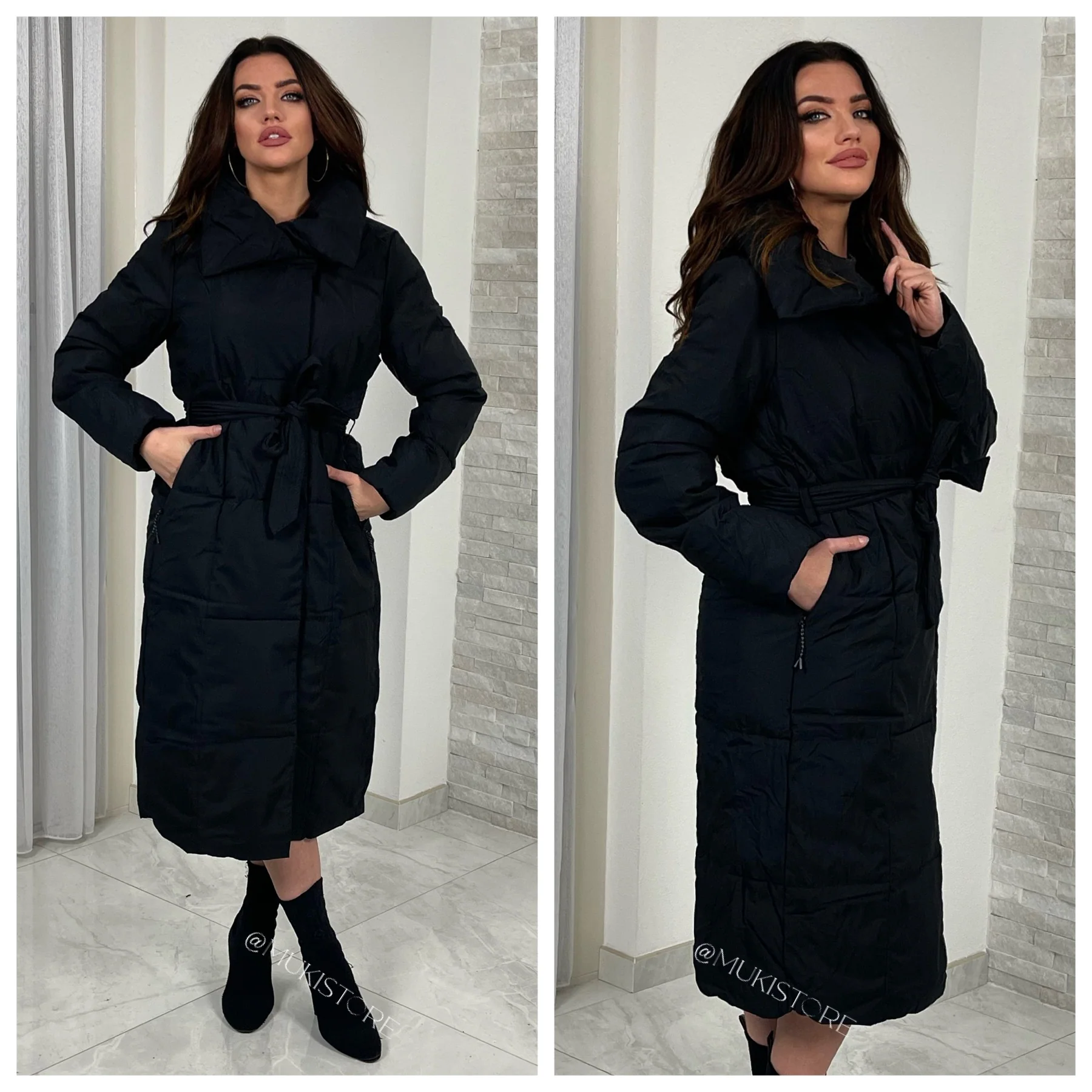 Extra Long Puffer Collar Jacket Tie Belt W15 - Image 7
