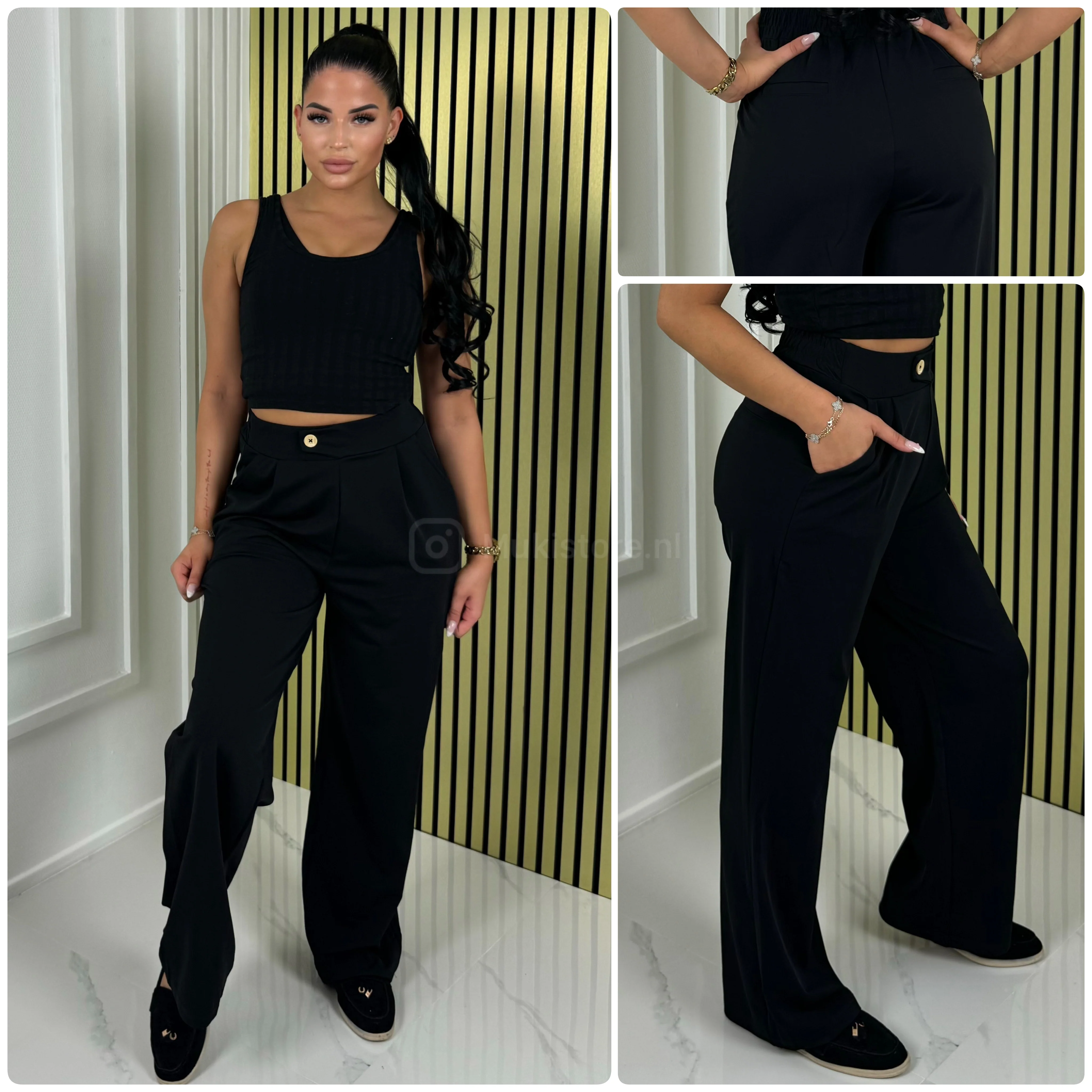 Flared Pantalon Pockets Button Detail Soft Material Y007 - Image 4