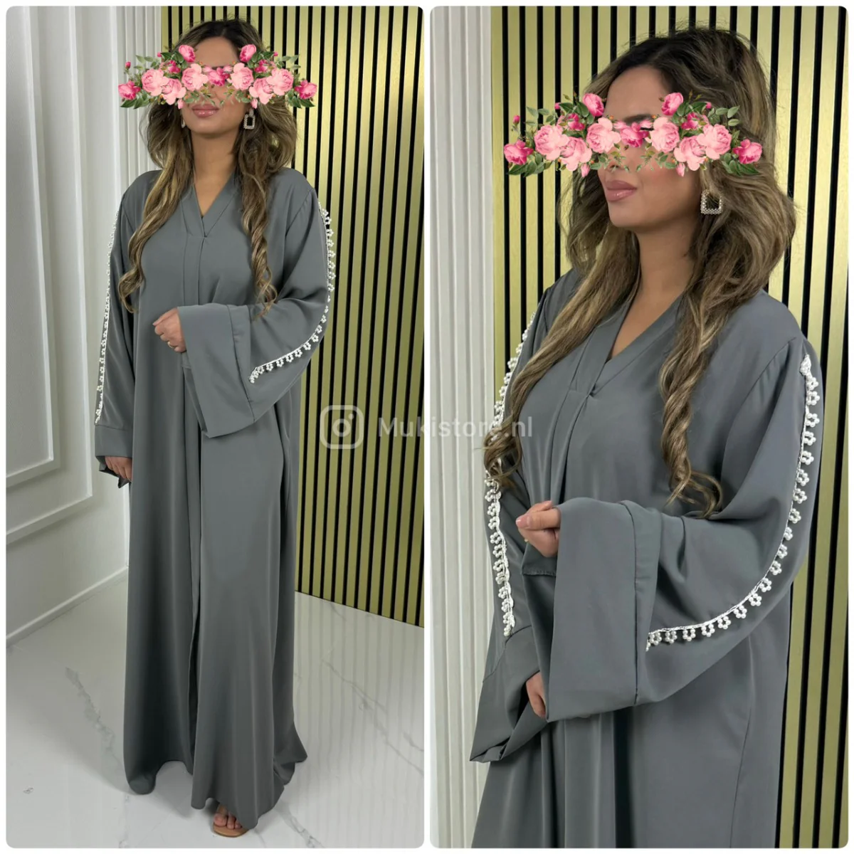 Flower Pearls Sleeve Detail Basic Oversized Dress - Image 7