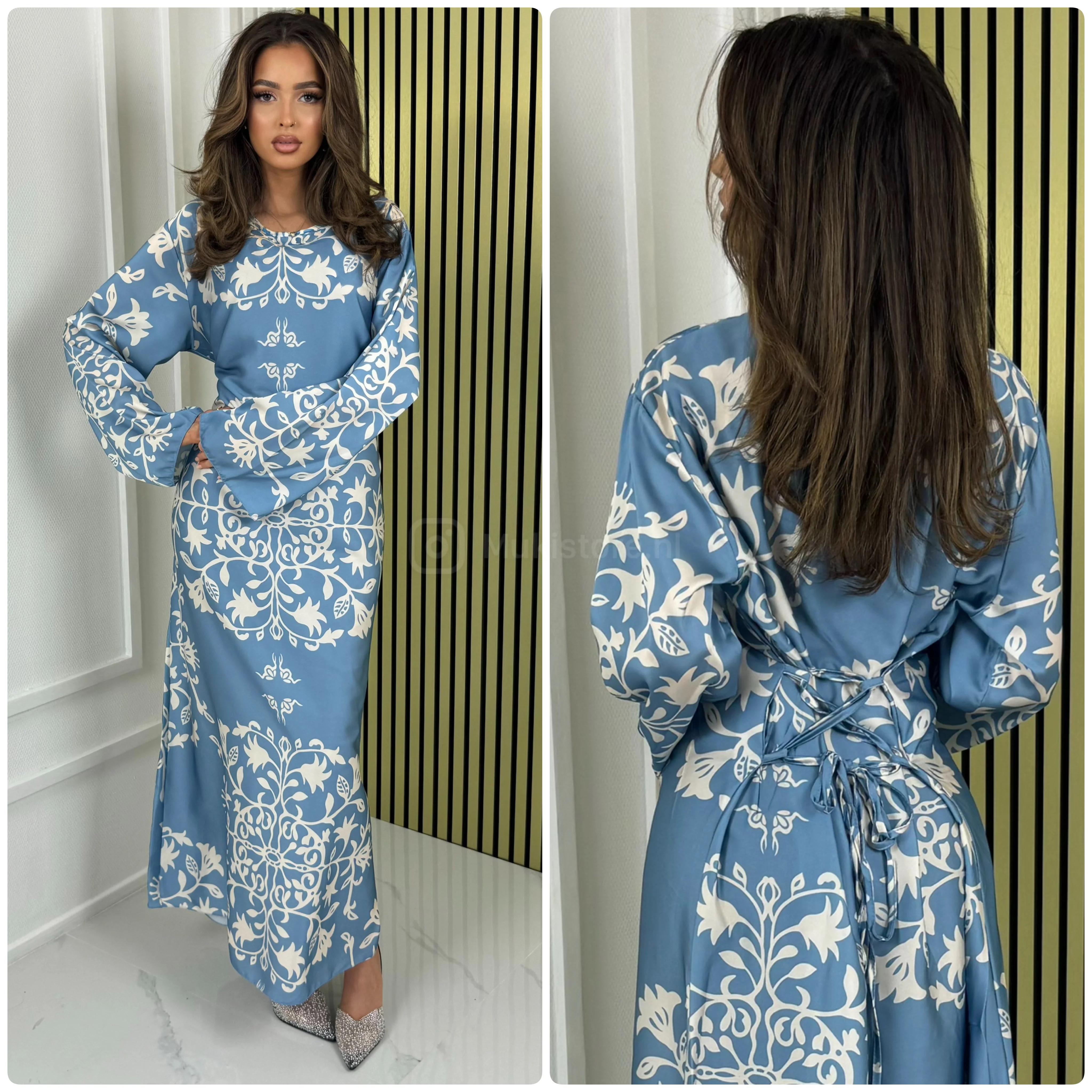 Flower Print Dress Cross Laces Waist Detail - Image 9