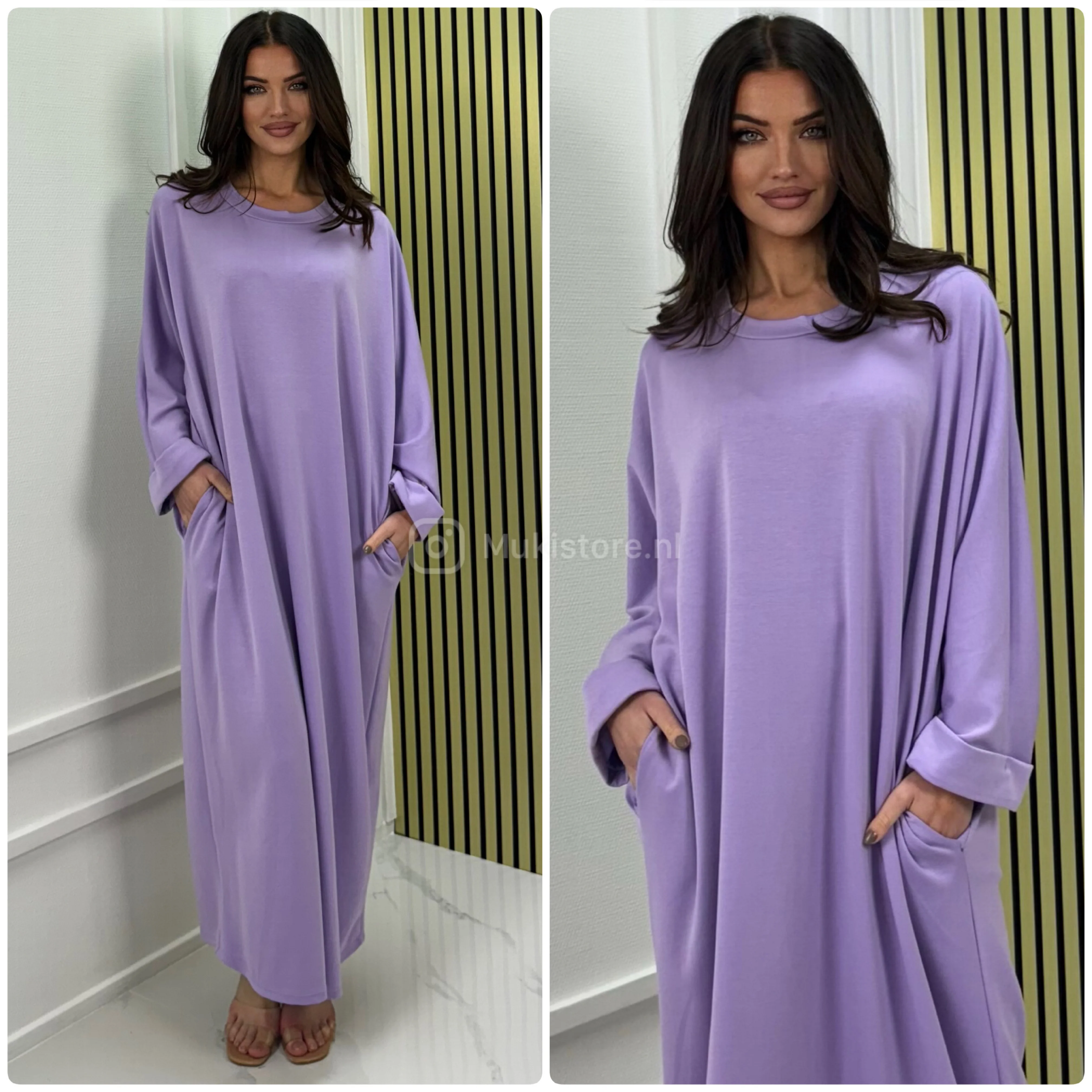 Folded Sleeves Oversized Basic Dress With Pockets - Image 13