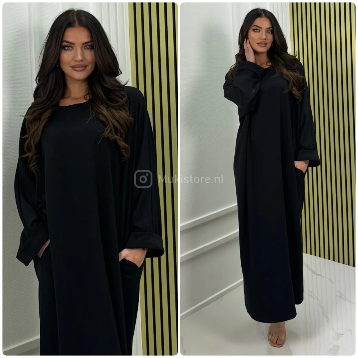 Folded Sleeves Oversized Basic Dress With Pockets - Image 3