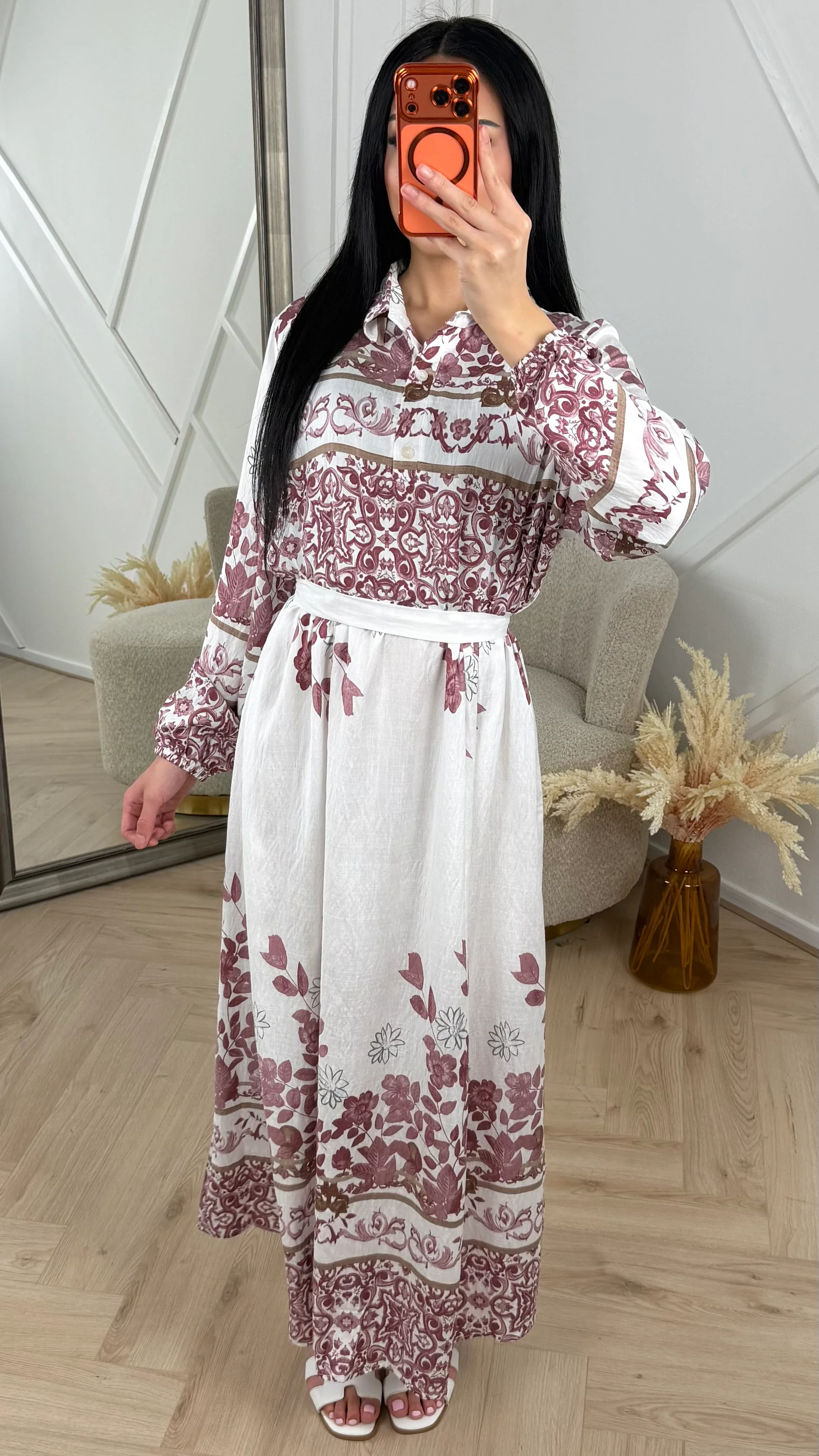 Gebloemde Maxi Jurk met Ceintuur en Kraag - Image 3