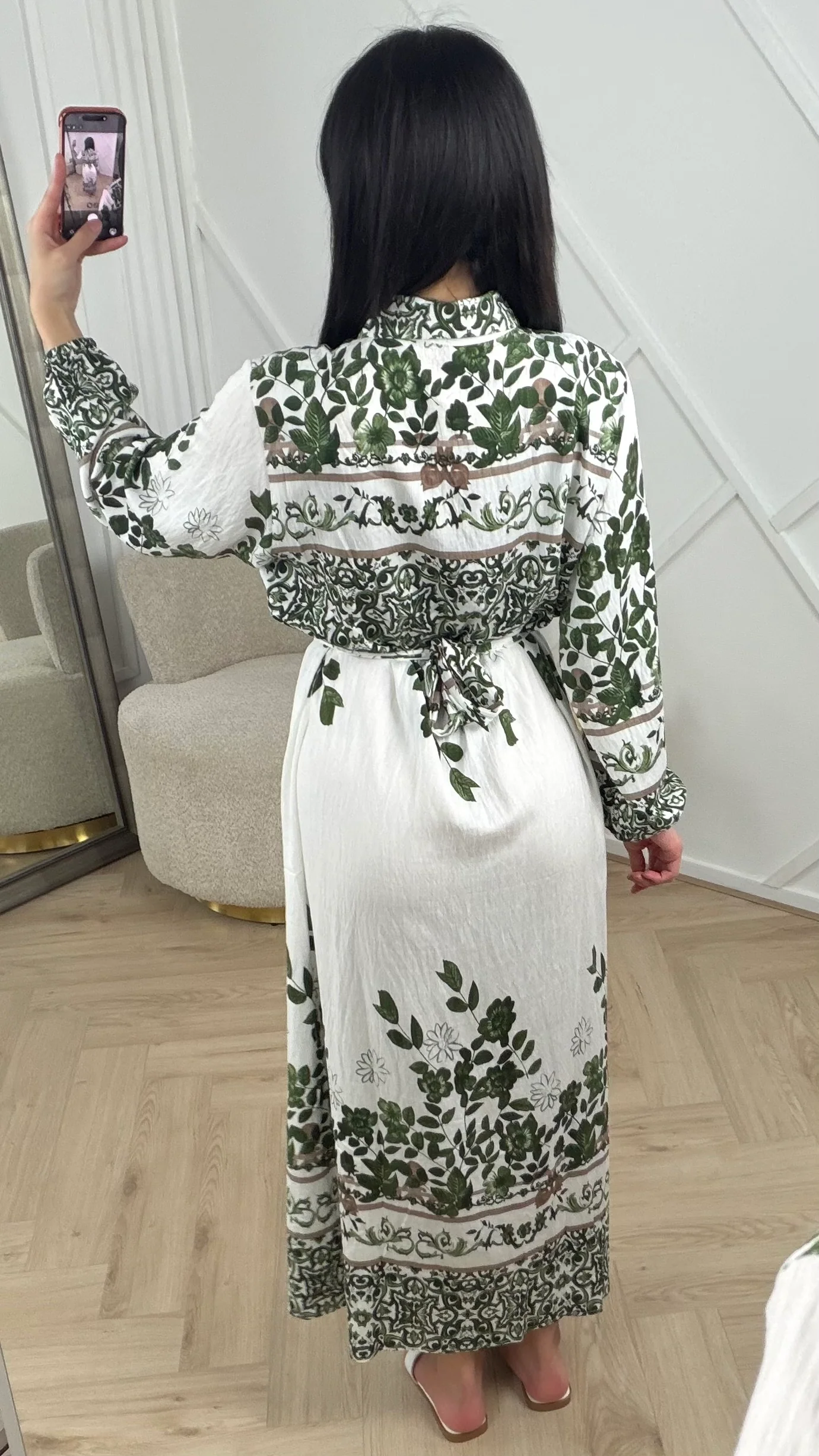 Gebloemde Maxi Jurk met Ceintuur en Kraag - Image 5