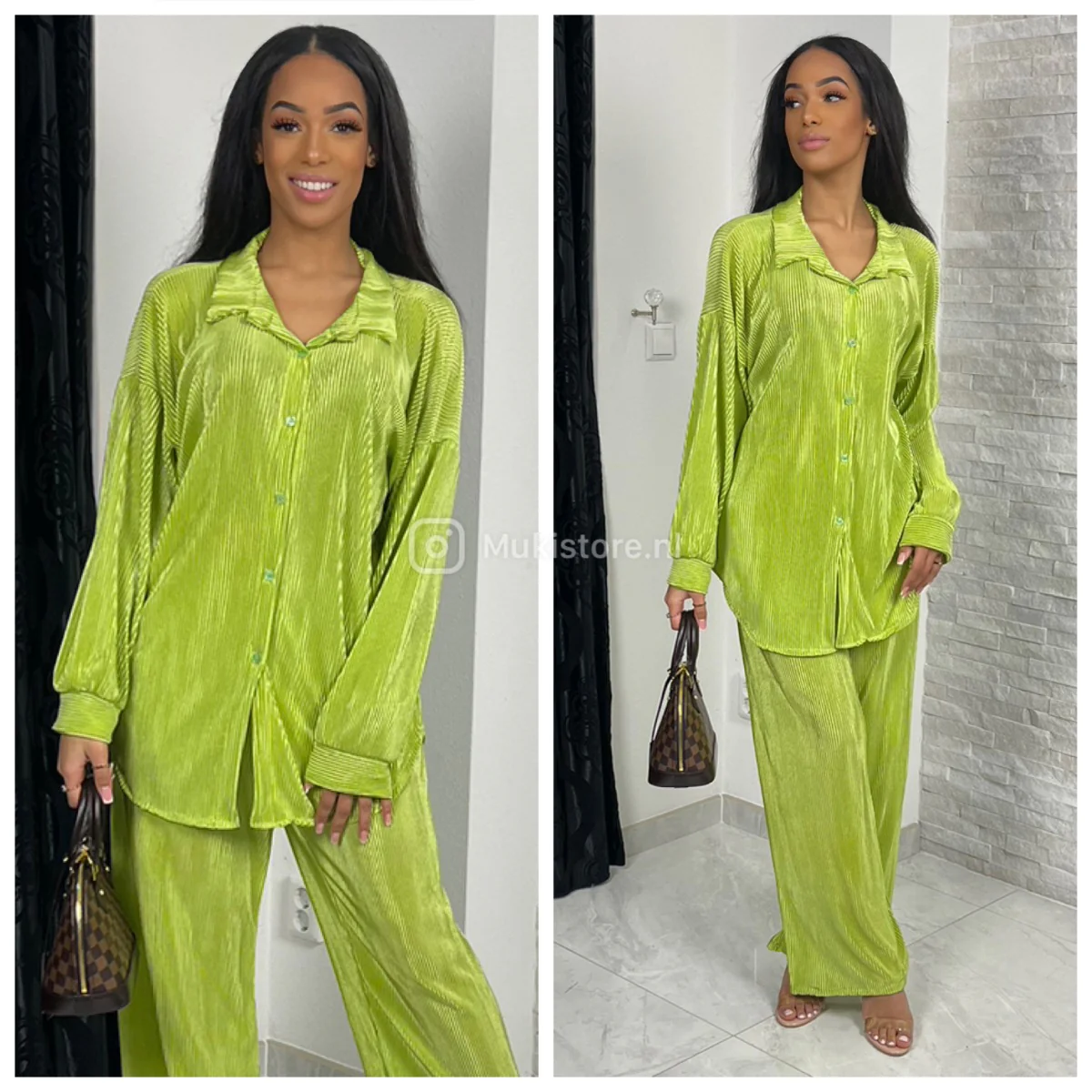 Glossy Ribbed Blouse Set - Image 2