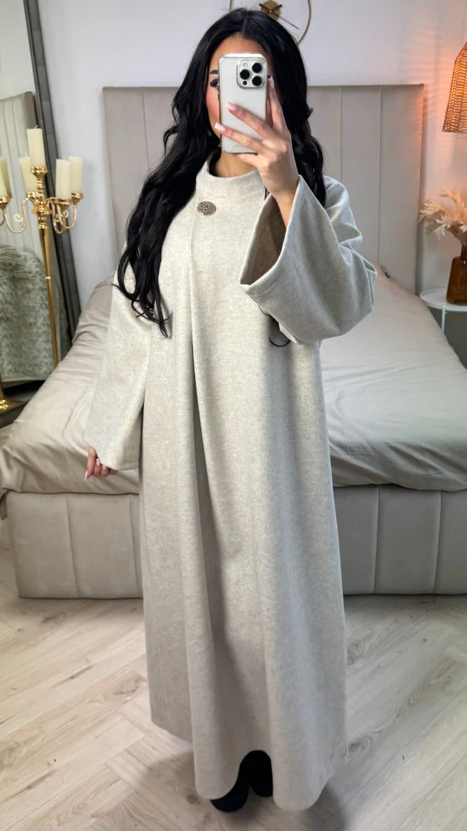 Golden Button Detail Fully Covered Maxi Coat - Image 10