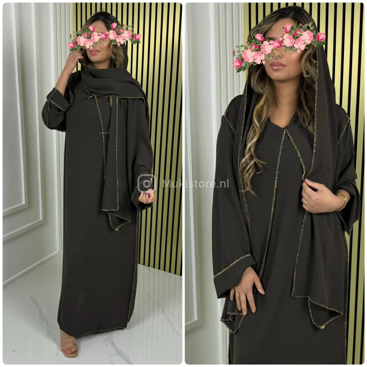 Headscarf Abaya Golden Seam Detail 2024 - Image 40