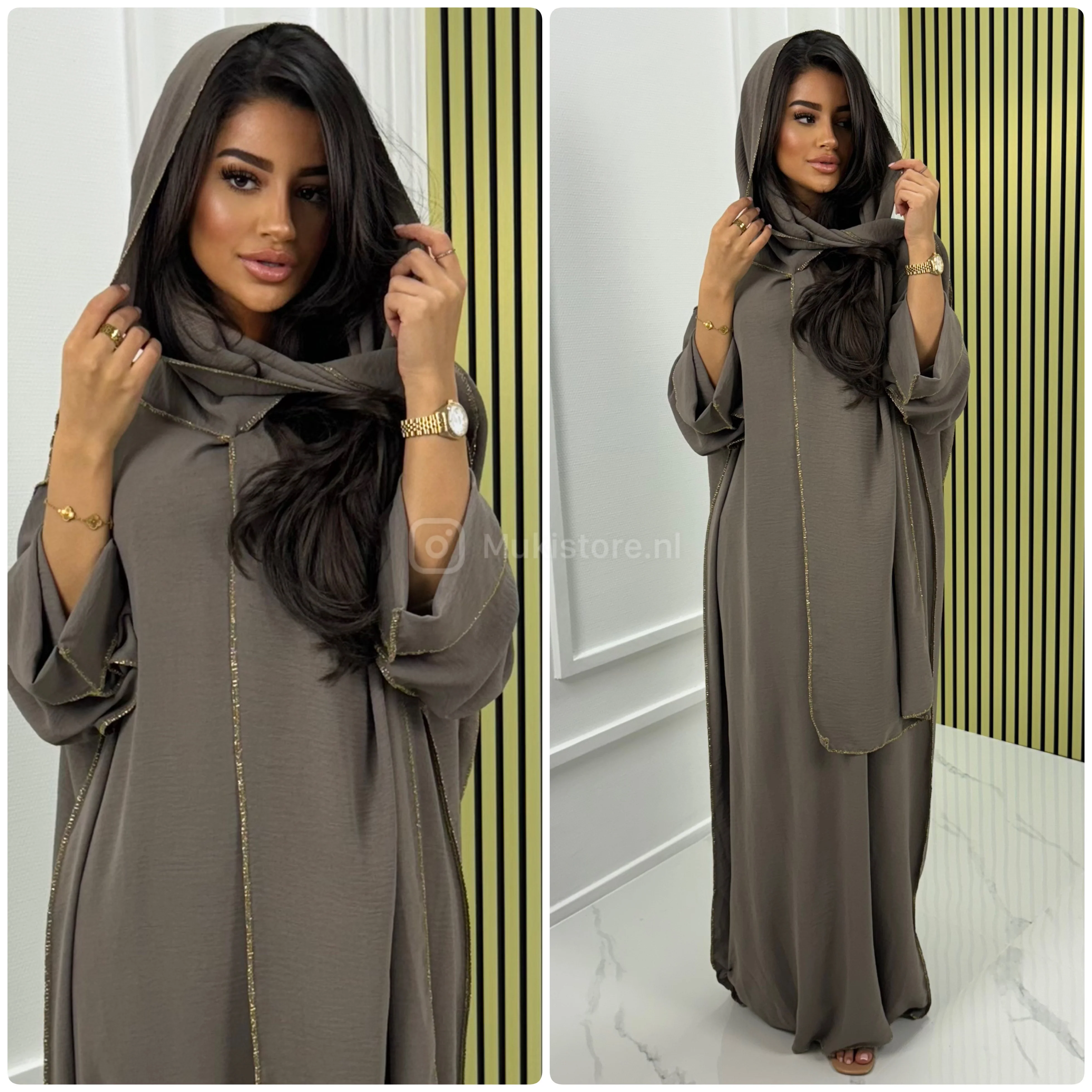 Headscarf Abaya Golden Seam Detail 2024 - Image 41