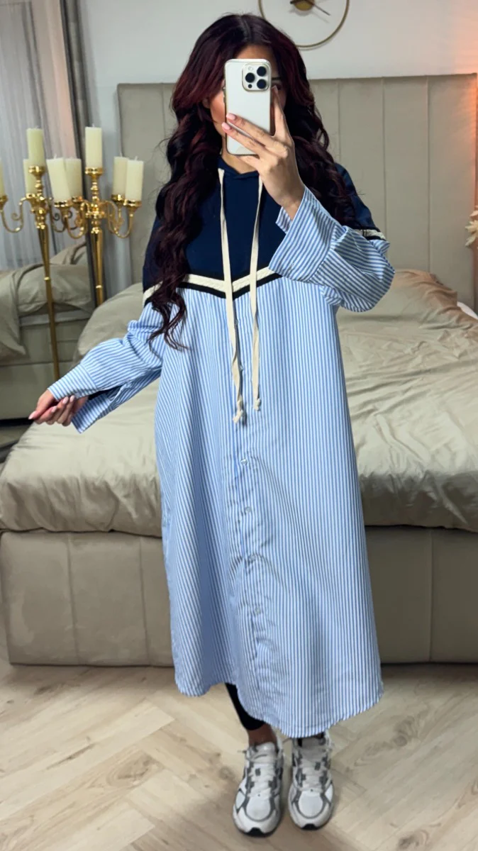 Hoodie Integrated Stripes Blouse - Image 11