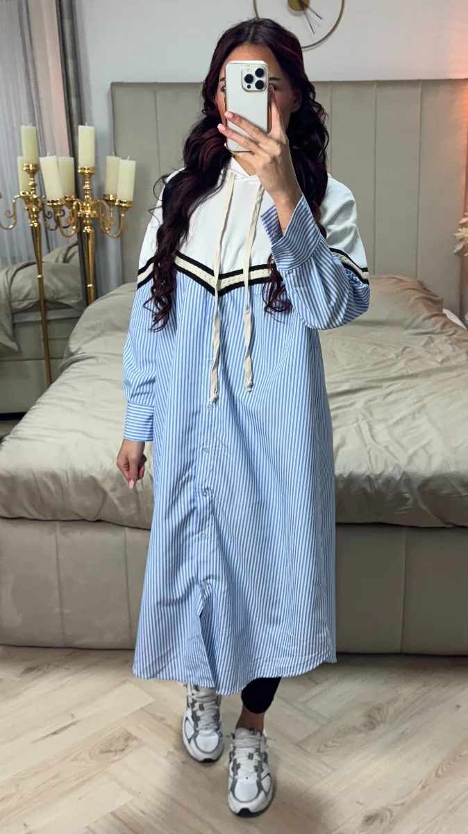 Hoodie Integrated Stripes Blouse - Image 2