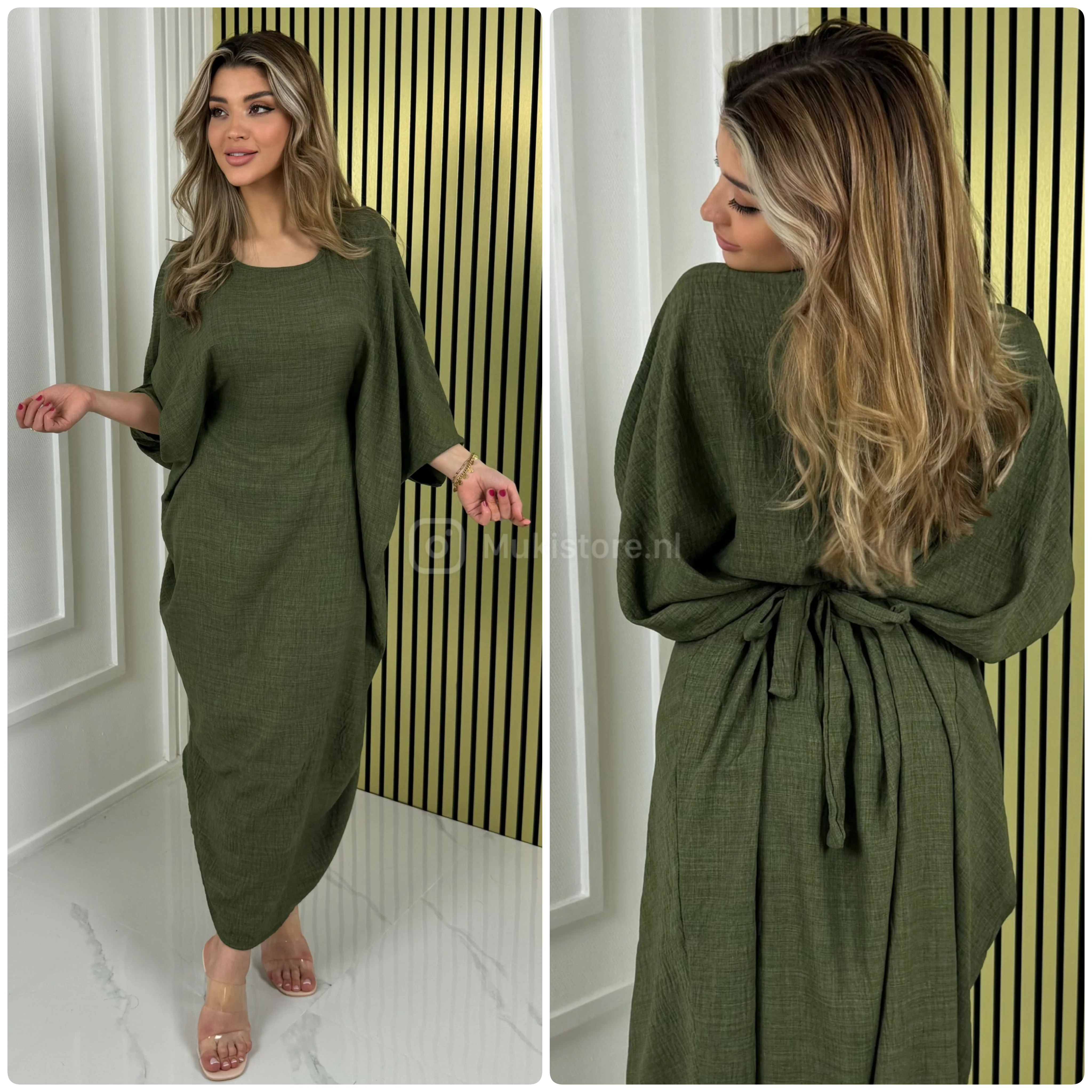 Inside Tie Belt Butterfly Linen Effect Dress - Image 14